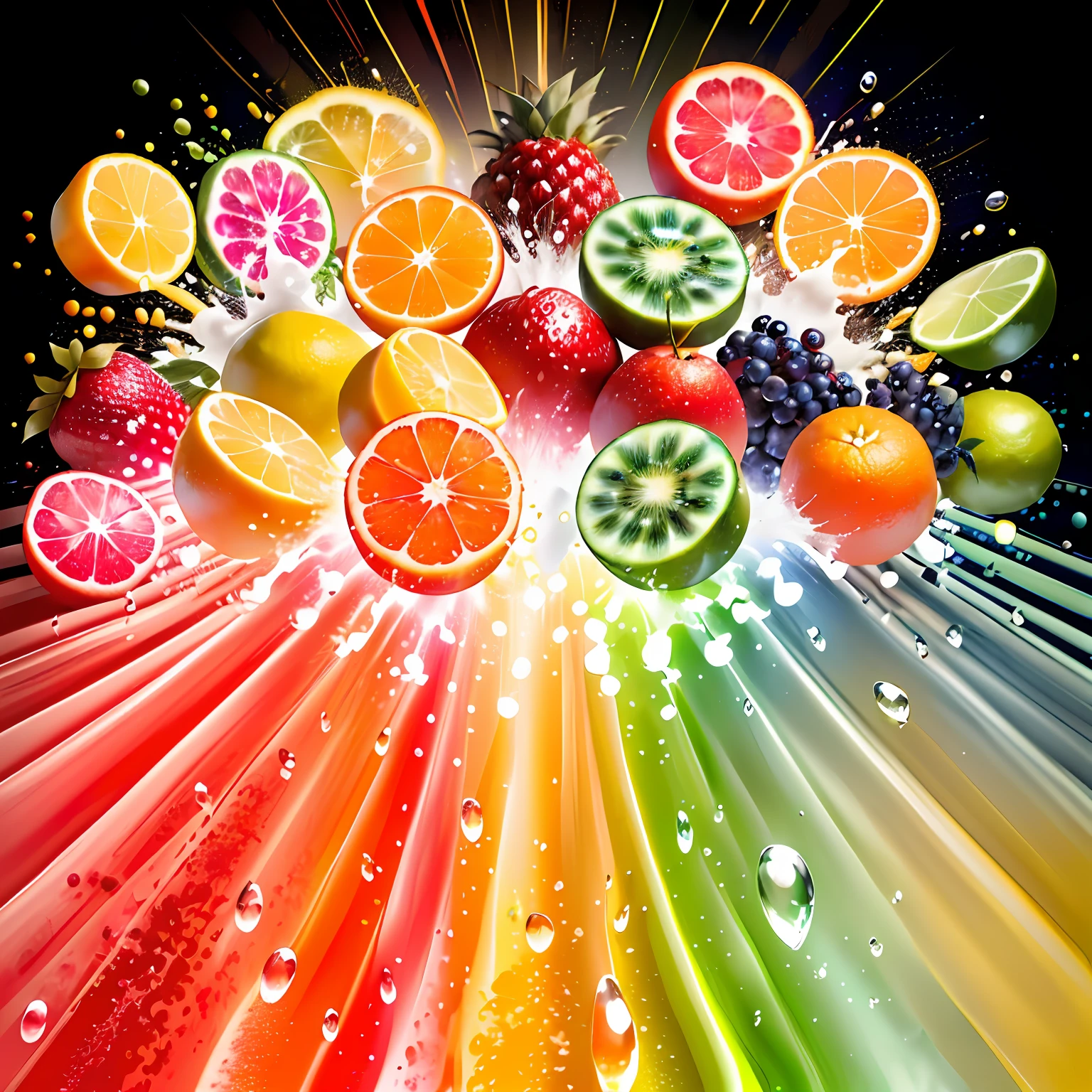 generate a logo for my brand 'fruitfizz' using the following descriptions: Incorporate colourful and stylized illustrations of fruits, such as oranges, lemons, berries, or any other fruit that represents the diverse flavours of your juice brand. Arrange them in a way that conveys movement or a dynamic pattern. Integrate a subtle fizz effect into the logo to represent the fizzy aspect of the brand. This could be depicted through bubbles, sparkling lines, or a fizzing motion effect around the fruit elements. Utilize a vibrant and lively colour palette that aligns with the fruit flavours, such as shades of orange, yellow, green, or any other colours associated with different fruits. This will enhance the visual appeal and evoke a sense of freshness