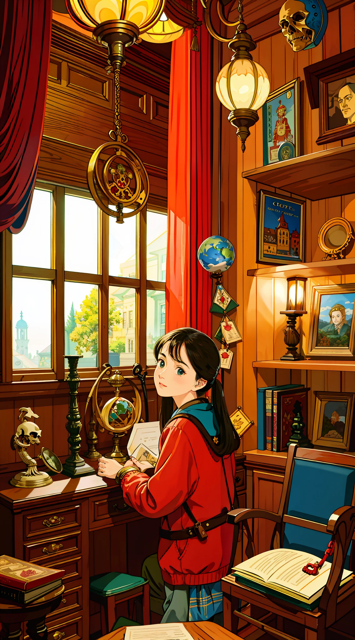 In a cluttered antique shop, all kinds of quirky items fill every corner. There are ancient globes, bronzes, mysterious bone specimens, ancient scrolls, etc. Tourists are like explorers here, looking for their treasures. Each item seems to have a curious story waiting to be uncovered.