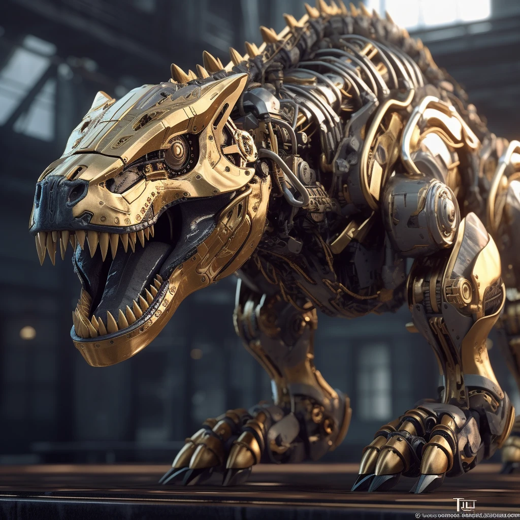 Mechanical Tyrannosaurus Beast, Digimon, Bionic Mech, UHD, 8k, High Resolution, High Detail, Octane Rendering,--niji