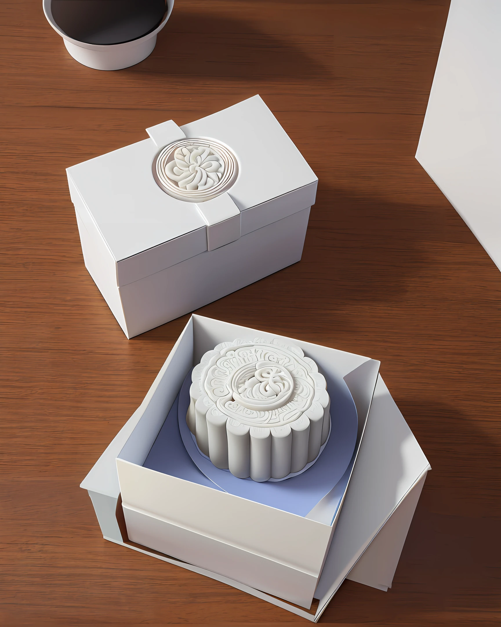 Mooncake box, 3d modeling, minimalist style, white paper box