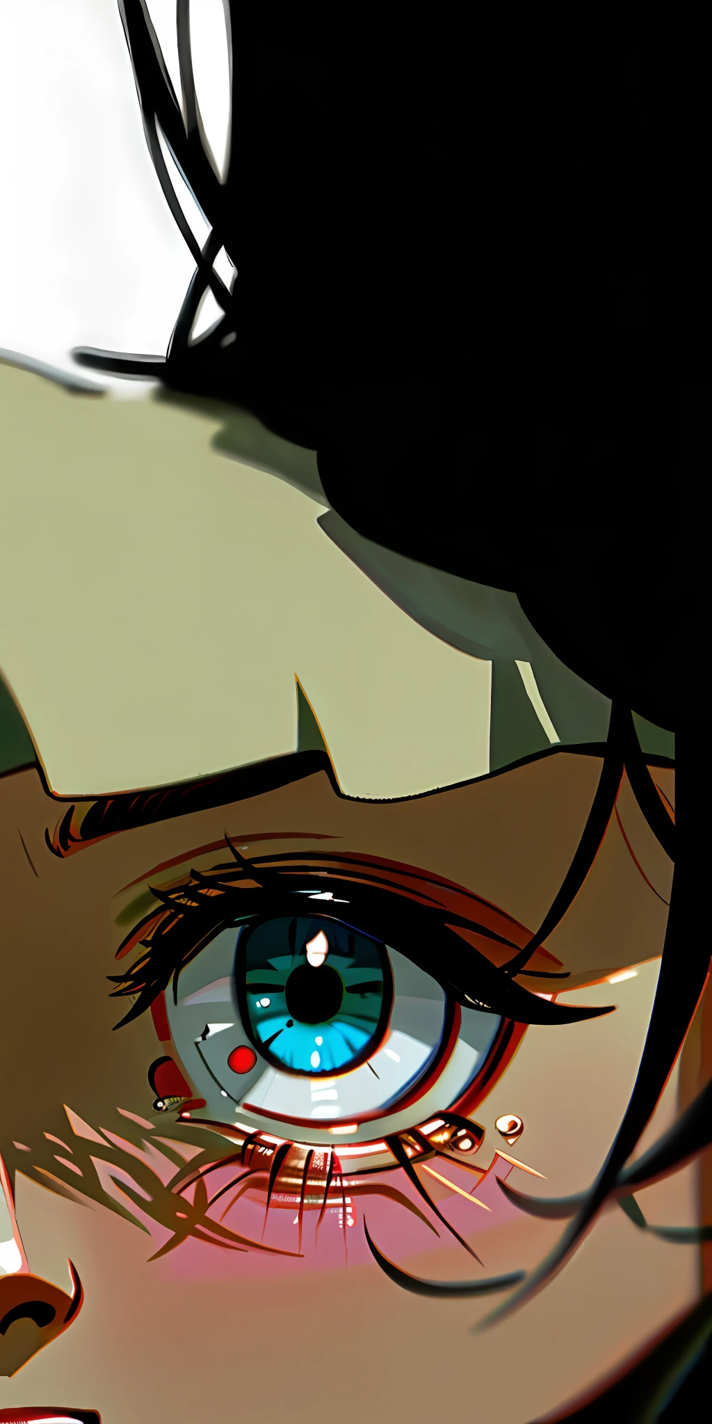 A girl, crying, aesthetic, two-dimensional, close-up, depth of field