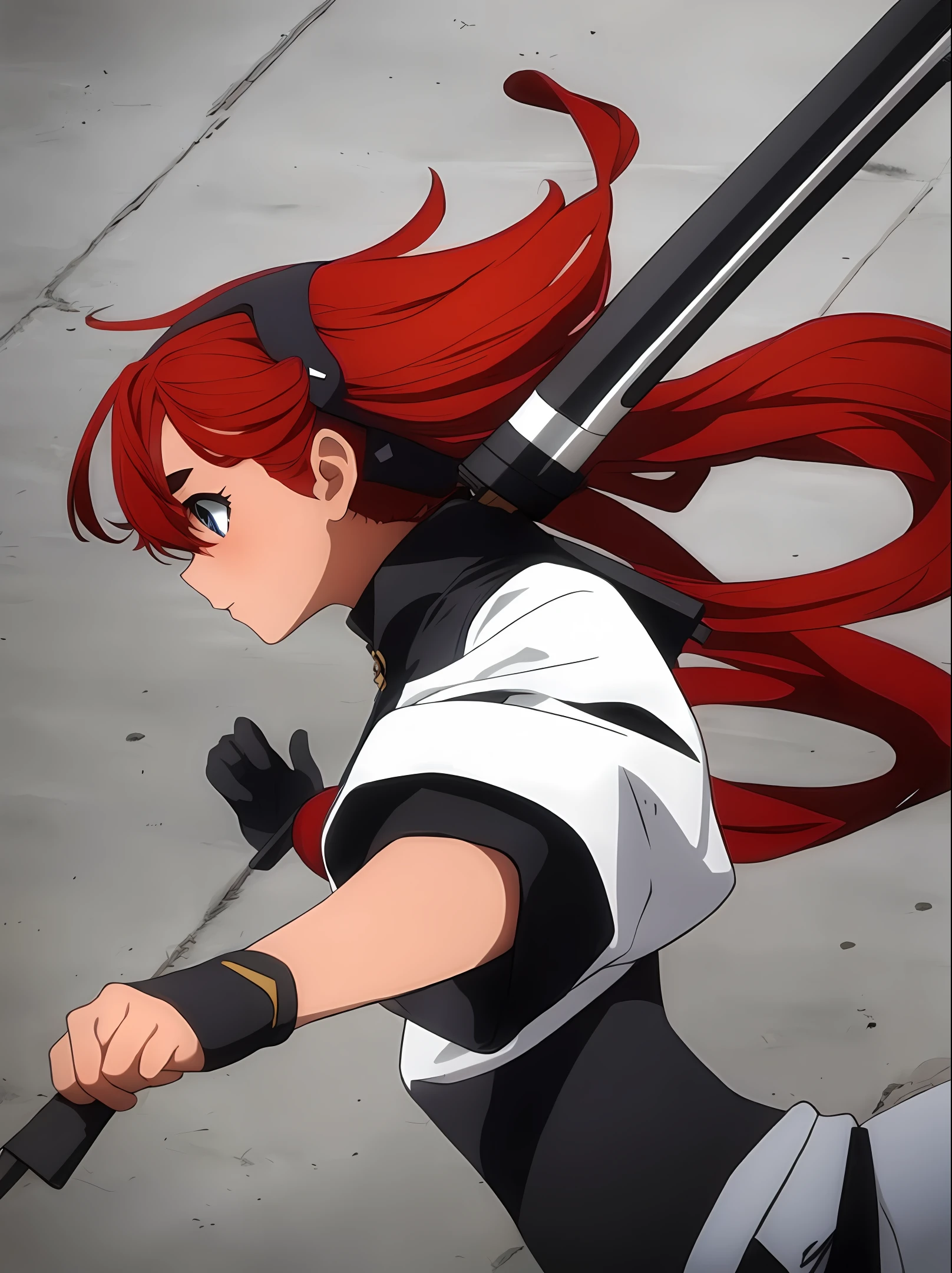 Girl with RPG, gun, long red hair and a ninja