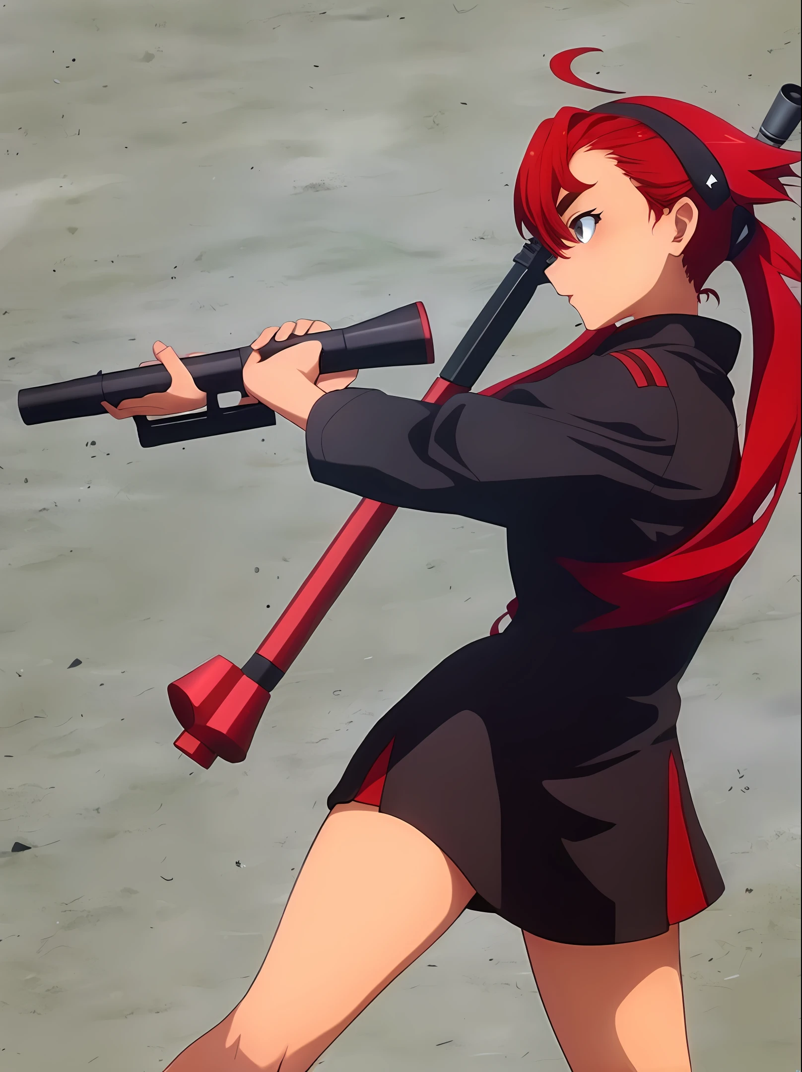 Girl with RPG, gun, long red hair and a ninja