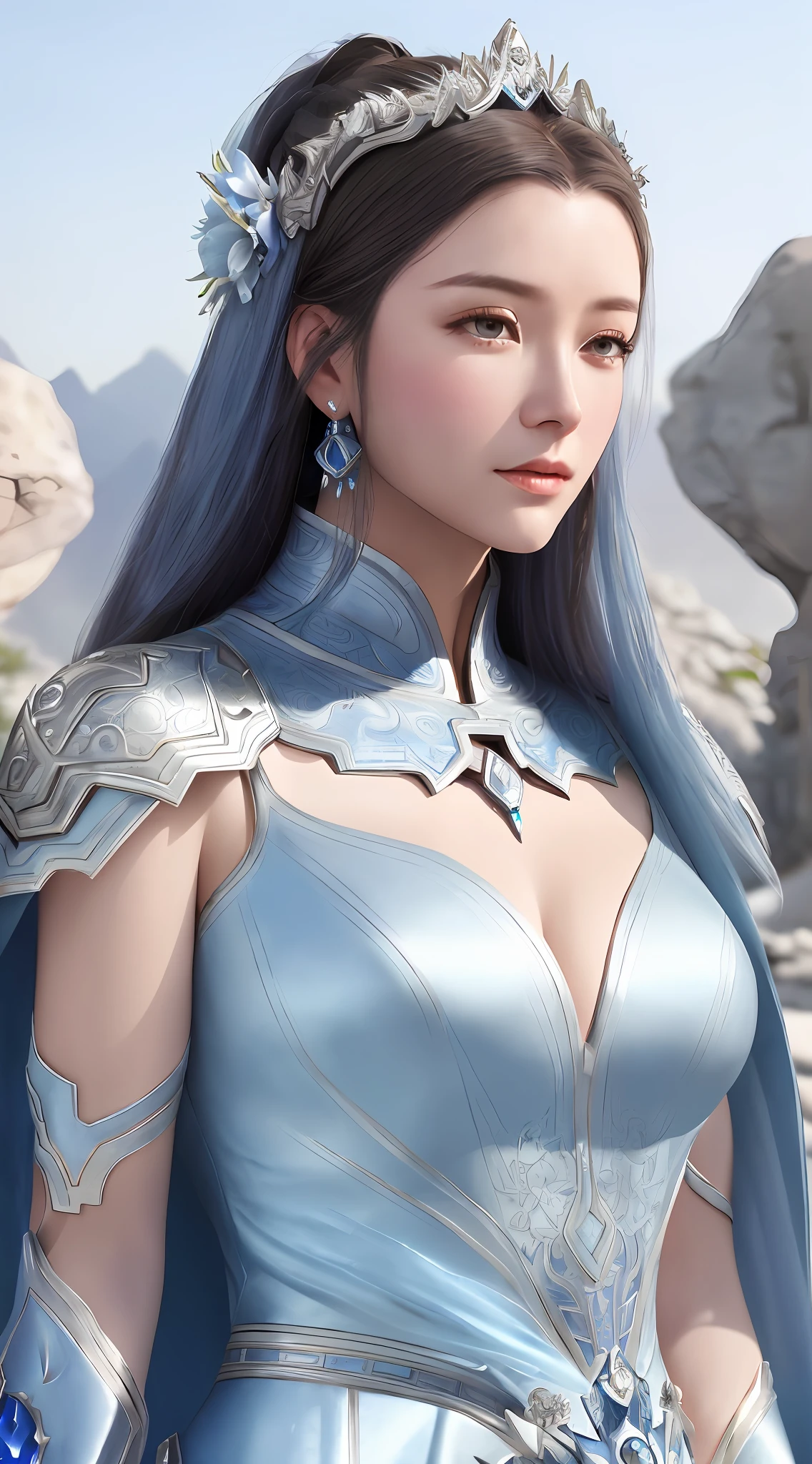 a close up of a woman in a silver and blue dress, chengwei pan on artstation, by Yang J, detailed fantasy art, stunning character art, fanart best artstation, epic exquisite character art, beautiful armor, extremely detailed artgerm, detailed digital anime art, artgerm on artstation pixiv, armor girl