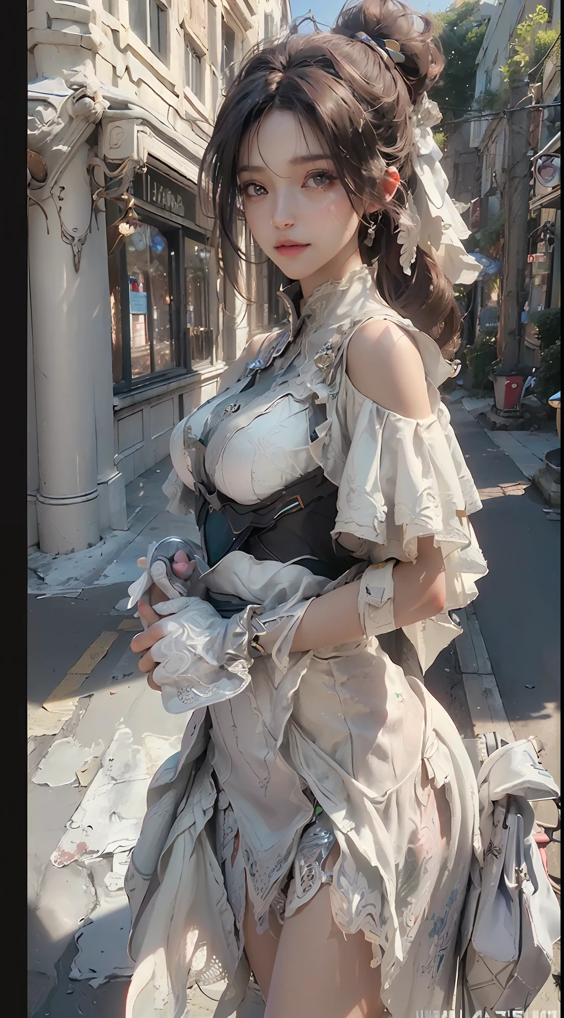 (Best Quality), ((Masterpiece), (Detail: 1.4), 3D, A Photo of a Beautiful Woman on the Street, HDR (High Dynamic Range), Ray Tracing, NVIDIA RTX, Super-Resolution, Unreal 5, Subsurface Scattering, PBR Textures, Post Processing, Anisotropic Filtering, Depth of Field, Maximum Sharpness and Sharpness, Multi-layer Textures, Albedo and Highlight Maps, Surface Shading, Accurate simulation of light-material interactions, perfect proportions, Octane Render, two-color light, large aperture, low ISO, white balance, rule of thirds, 8K RAW,