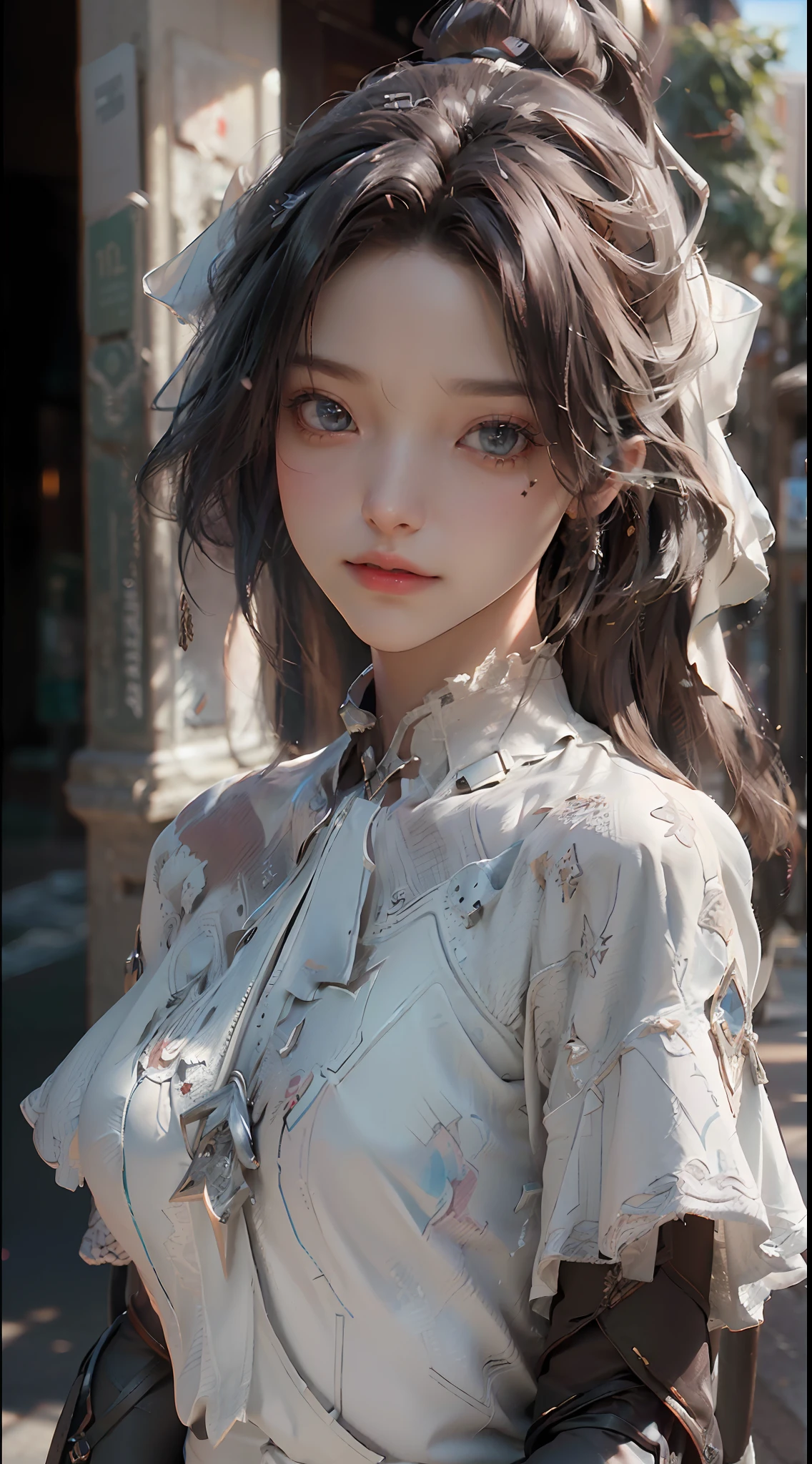 (Best Quality), ((Masterpiece), (Detail: 1.4), 3D, A Photo of a Beautiful Woman on the Street, HDR (High Dynamic Range), Ray Tracing, NVIDIA RTX, Super-Resolution, Unreal 5, Subsurface Scattering, PBR Textures, Post Processing, Anisotropic Filtering, Depth of Field, Maximum Sharpness and Sharpness, Multi-layer Textures, Albedo and Highlight Maps, Surface Shading, Accurate simulation of light-material interactions, perfect proportions, Octane Render, two-color light, large aperture, low ISO, white balance, rule of thirds, 8K RAW,