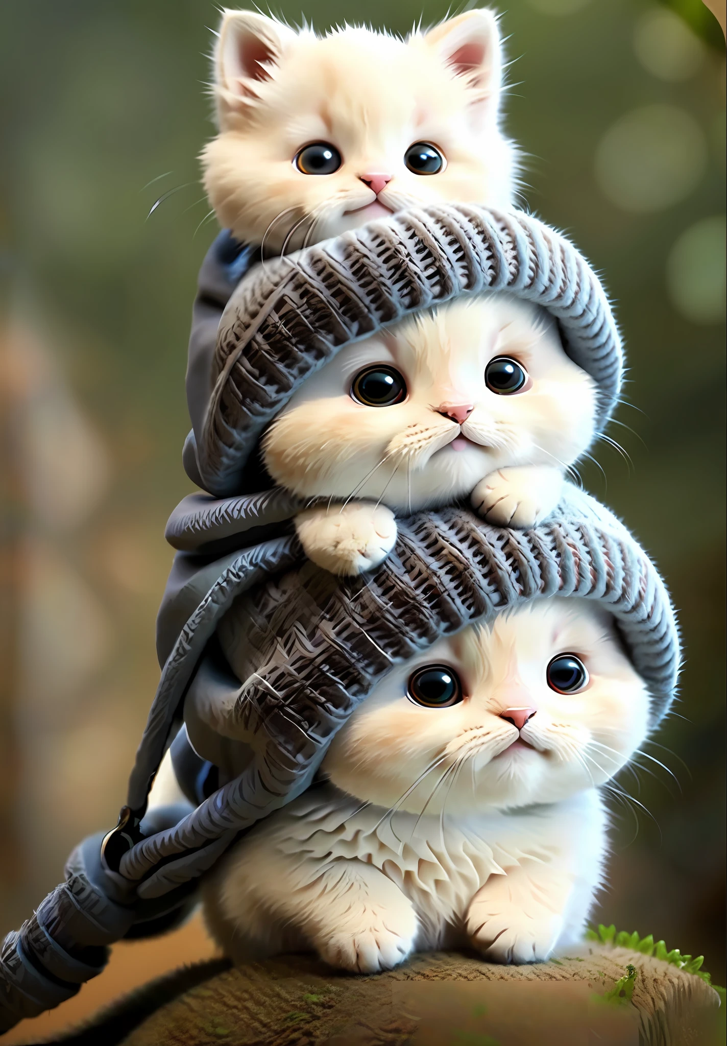 there are two kittens that are wrapped up in a blanket, cute cats, adorable digital painting, cute cat photo, cute and adorable, cute 3 d render, cute digital art, cute kittens, adorably cute, cute adorable, cute animals, cute detailed digital art, lovely and cute, cute animal, smol fluffy cat wearing smol hat, adorable and cute, cute hats