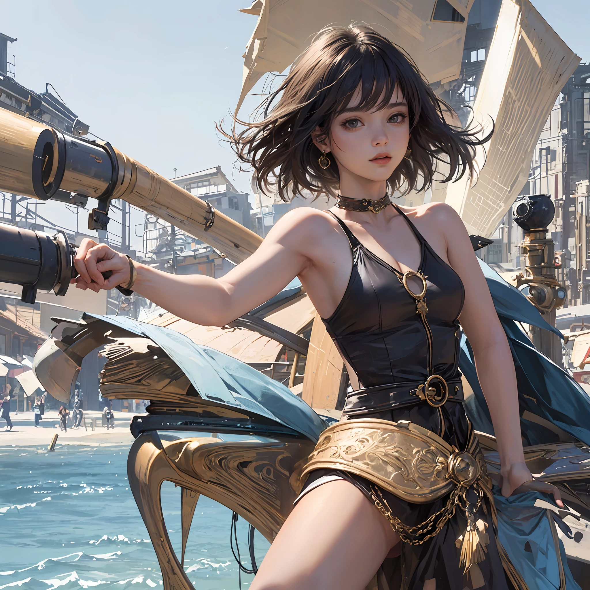 Best Quality, Masterpiece, Ultra High Resolution, (Realisticity: 1.4), Original Photo, 1girl, Bare Shoulders, Bangs