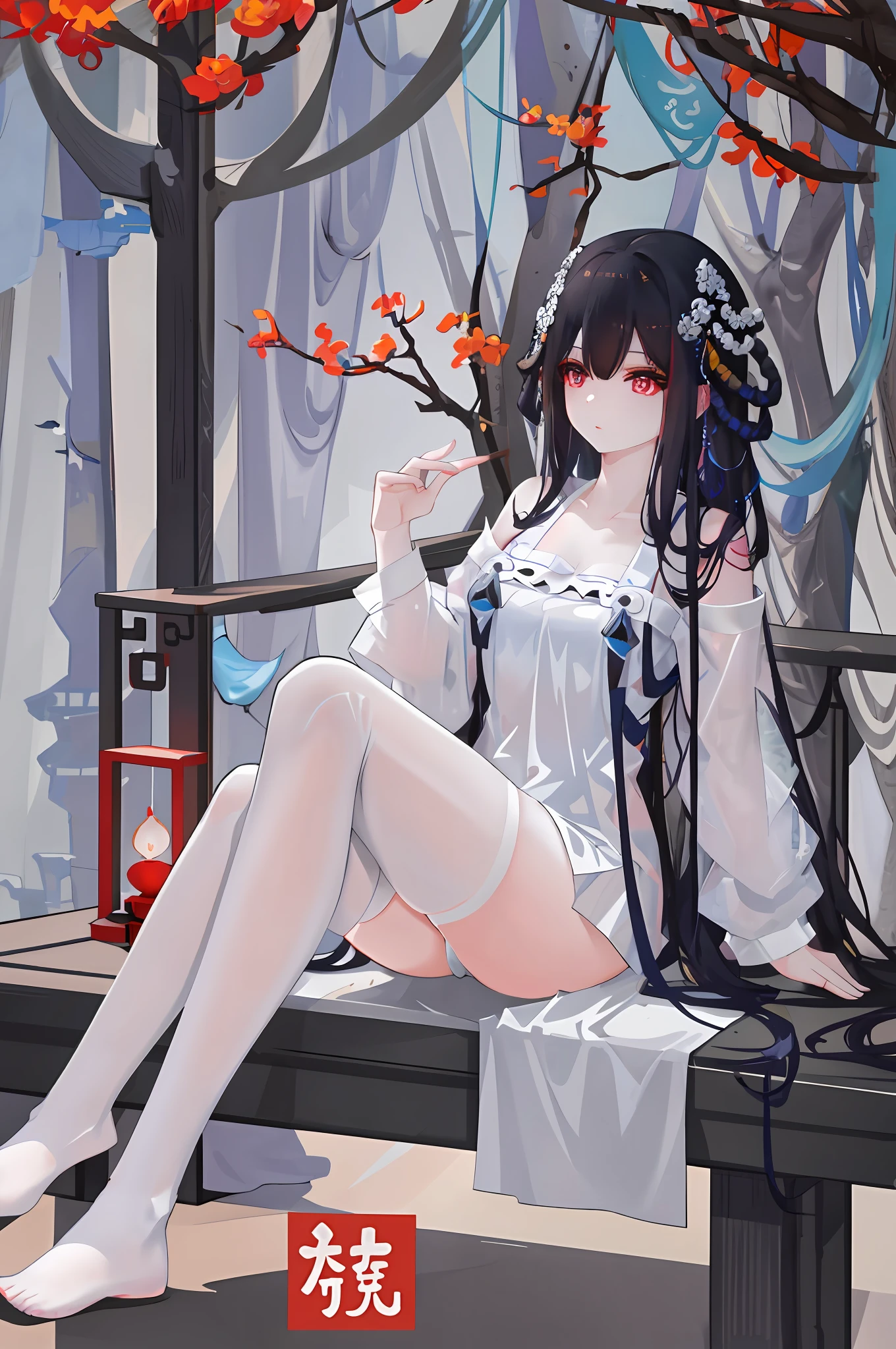There is a woman sitting on the bed with a tattoo on her body, a Taiwanese girl with a tattoo, a touch of milky porcelain skin, a full-body fairy, a gorgeous Chinese model, an Asian fairy goddess, Zhong Yuan Festival, wonderful, smooth translucent white skin, inspired by Song Huizong, popular in cgstation, tattoos