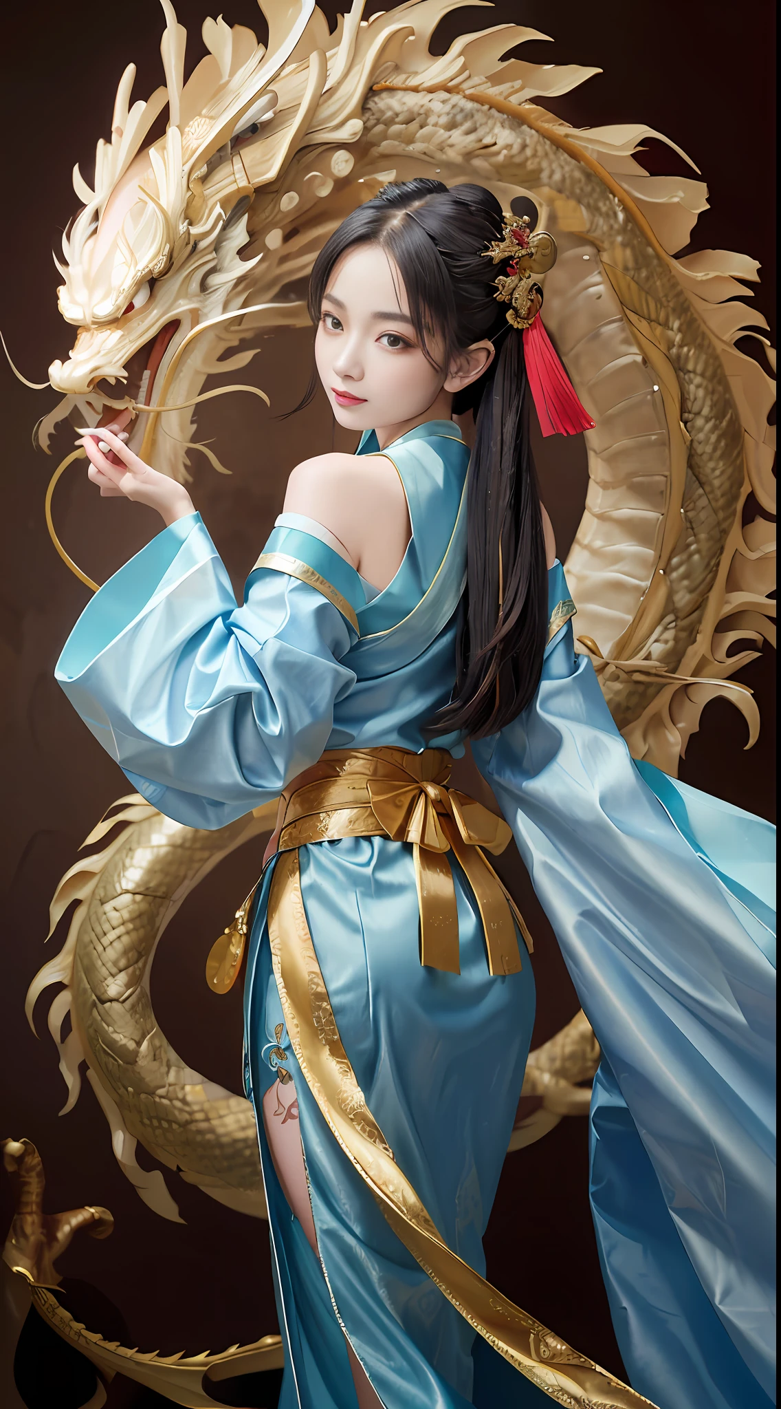 Zhong Fenghua, Hanfu, official art, Unity 8k wallpaper, super detailed, beautiful and beautiful, masterpiece, best quality, (tangled, tangled, tangled), (fractal art: 1.4), (character center: 1.3), 1 girl, dragon rape girl, dragon foot inserted into ass,back in , shocking domineering chinese dragon, dragon head, black hair, long ponytail, Chinese, off-the-shoulder, short skirt, navel, very detailed, dynamic angle, denim shot, (most beautiful form of confusion), ethereal, (bright colors), oc, (half: 1.2), China, (Thangka Feitian: 1.5), (Ribbon: 1.3), (Dream: 1.5), (Hanfu: 1.5), Chinese Dragon, Chinese Phoenix, (Smile: 0.5), (Chinese God), (Masterpiece, Top Quality, Best Quality, Ultimate Detail, Highest Detail, Official Art, Beauty and Aesthetics: 1.2), Golden Ratio, Complete Composition