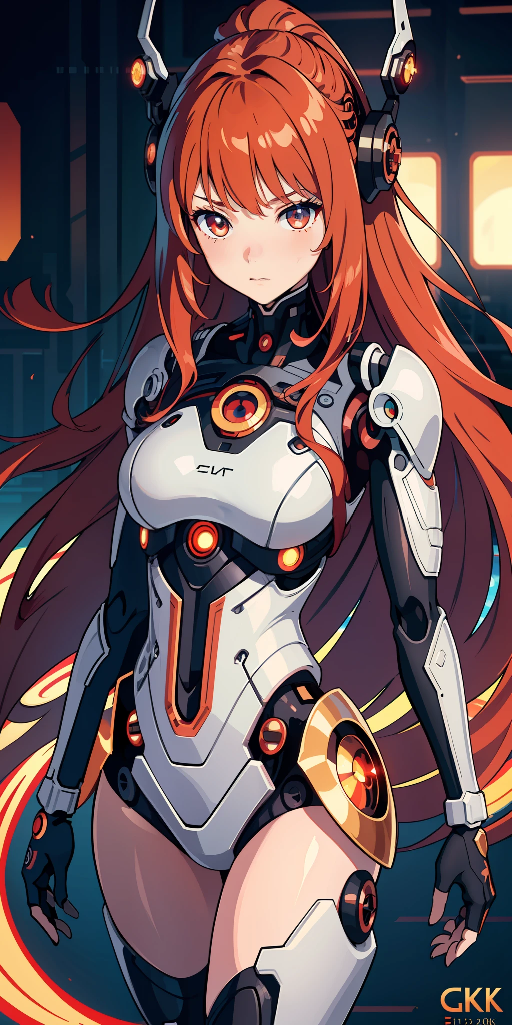 (extremely detailed CG unity 8k wallpaper), (finely detailed beautiful eyes: 1.2), (1 girl), (cyborg:1.3), (long crimson hair:1.2), embarrassed, (anime:1.2), Futurism, depth of field, rotational symmetry, (masterpiece:1.2), (best quality), 4K, high details
