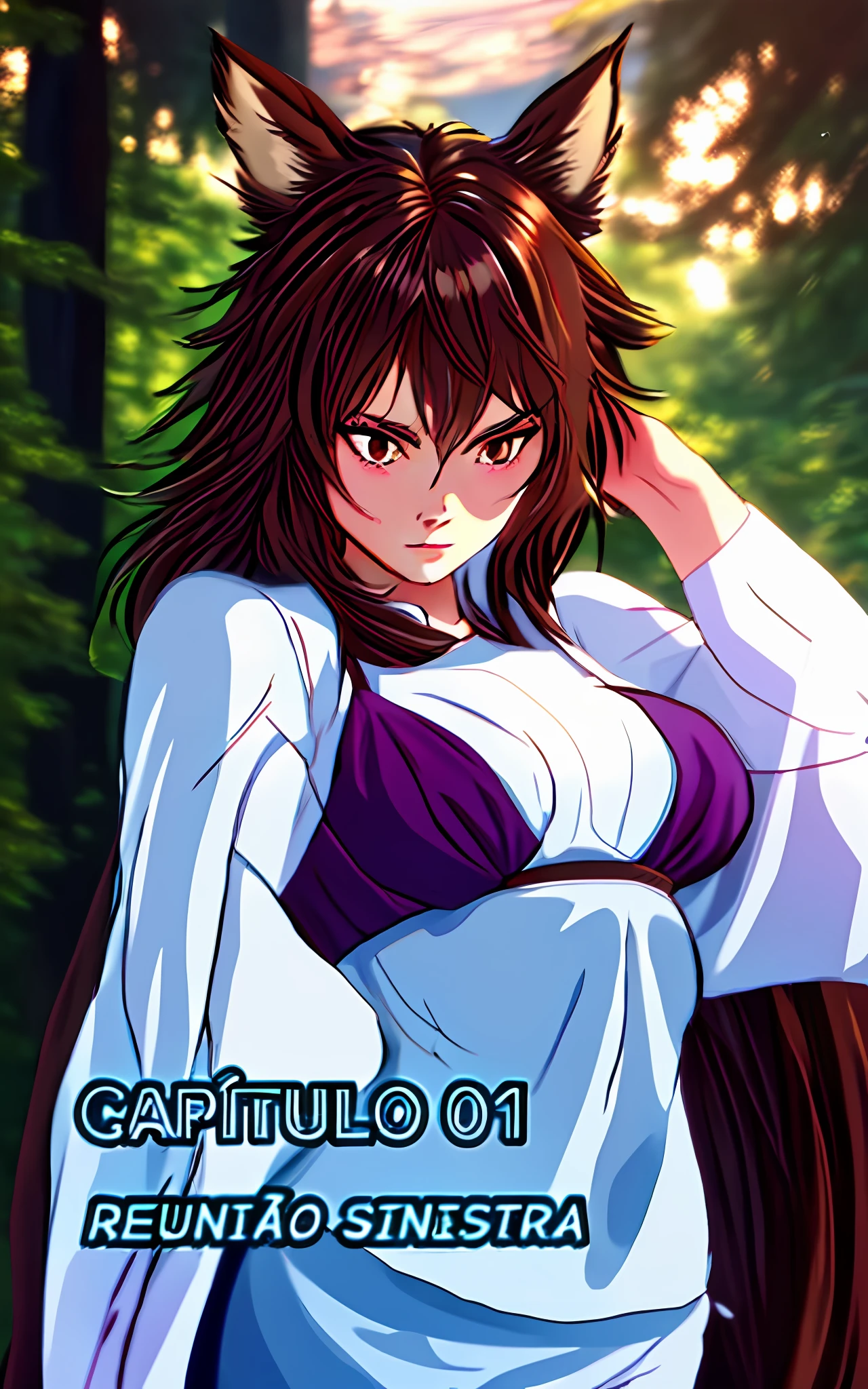 A girl with werewolf ears, very pretty, long hair, anime-style brown hair, intricate details.