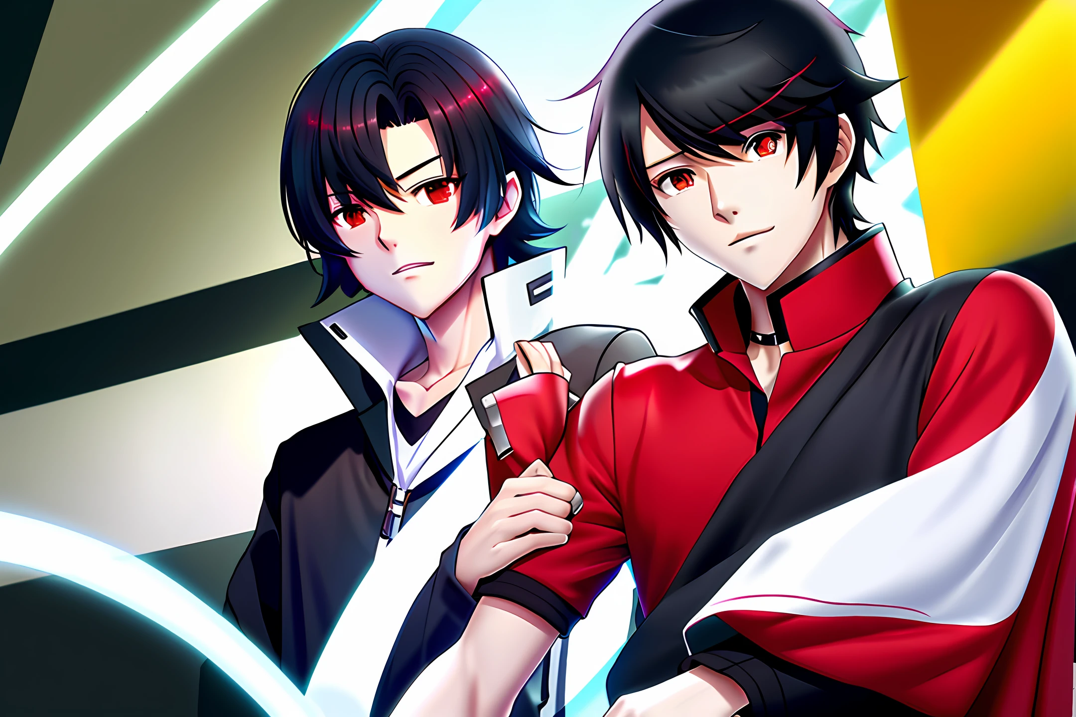 High School Male Black Hair Short Bangs Hide One Eye
Unkempt Hair Red Eyes Single Menhera
Red Jersey Straight Face Choker Earrings Anime Style