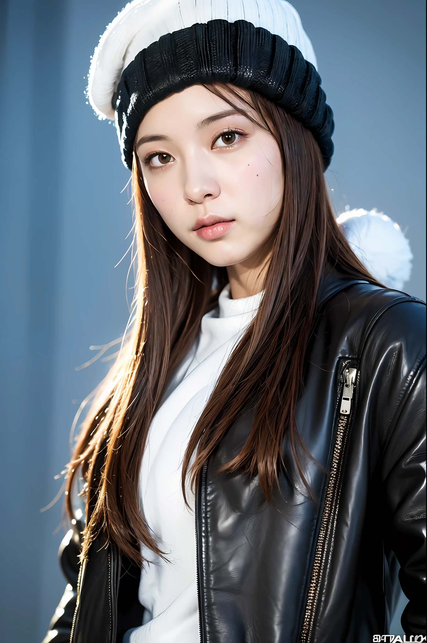 (
(8k:1.27), best quality, masterpiece, ultra highres:1.2) Photo of Pretty Japanese woman
(beautiful:1.1) (sci-fi warrior woman:1.1) space soldier, (beanie:1.61) (leather jacket:1.21) intricate elegant, fantasy, detailed, ometric by greg rutkowski and alphonse mucha, gradient lighting