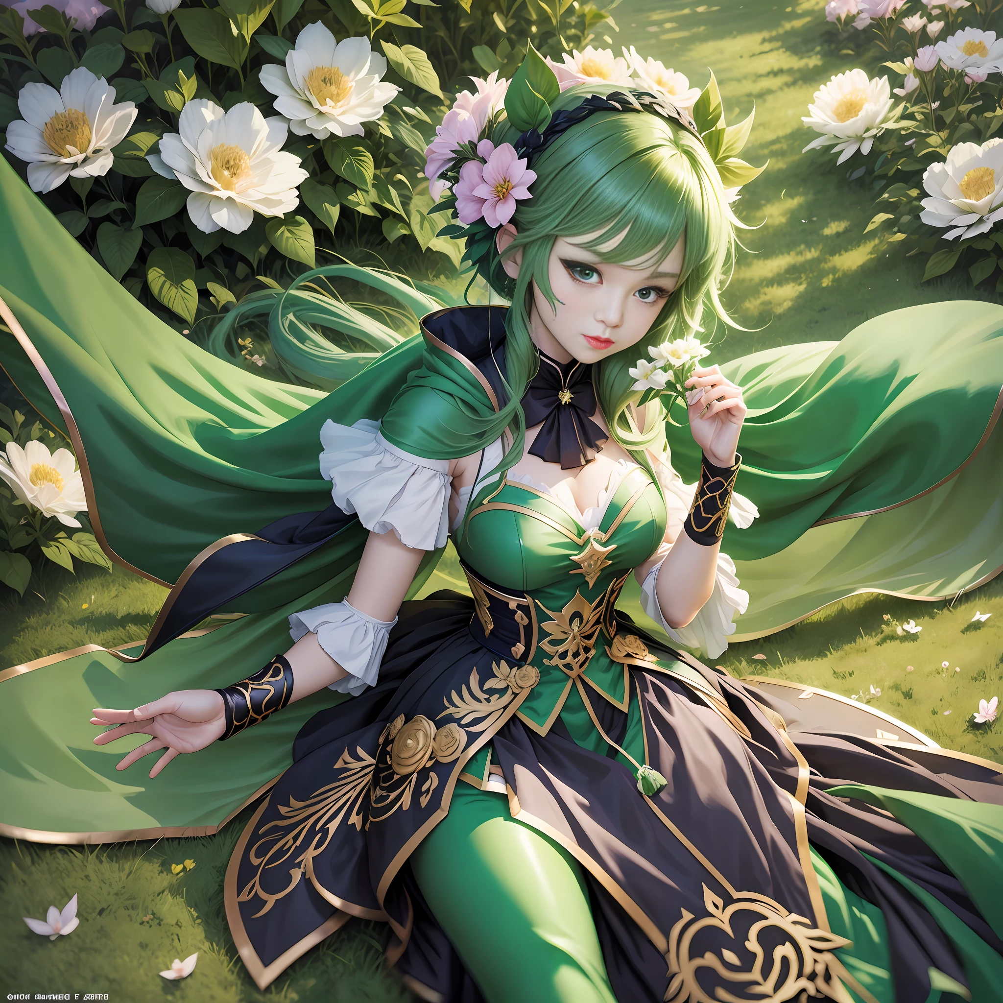 Anime character with harp and green cape holding flowers, Venti from Genshin Impact, Genshin, Genshin Impact, Official Art, Genshin Impact Characters, Official Character Art