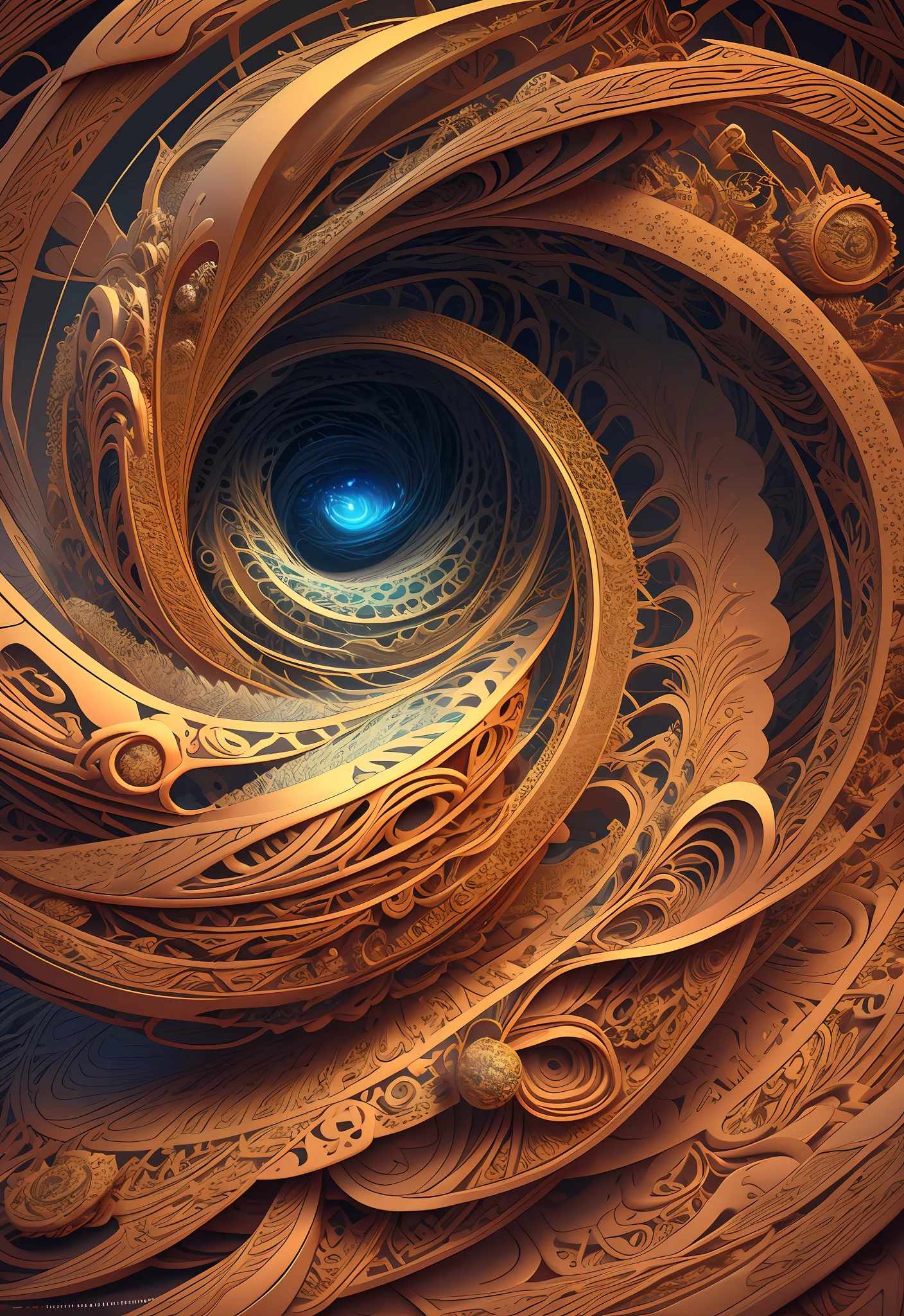 Fine sculpting, spiral circles, fractals, abstract art, surreal, modern art, intricate eye macro, masterpieces, amazing details, close-ups, OC renderer