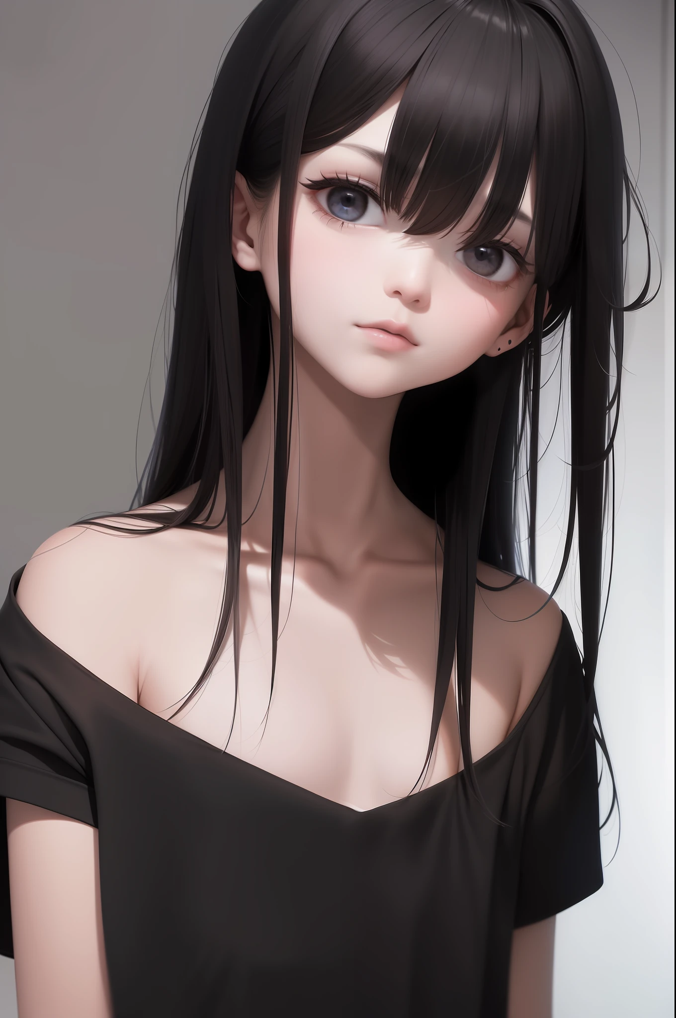 ((masterpiece: 1.2, best quality)), 4k, 1boy, long black hair, black eyes, short sleeves, upper body, close-up,