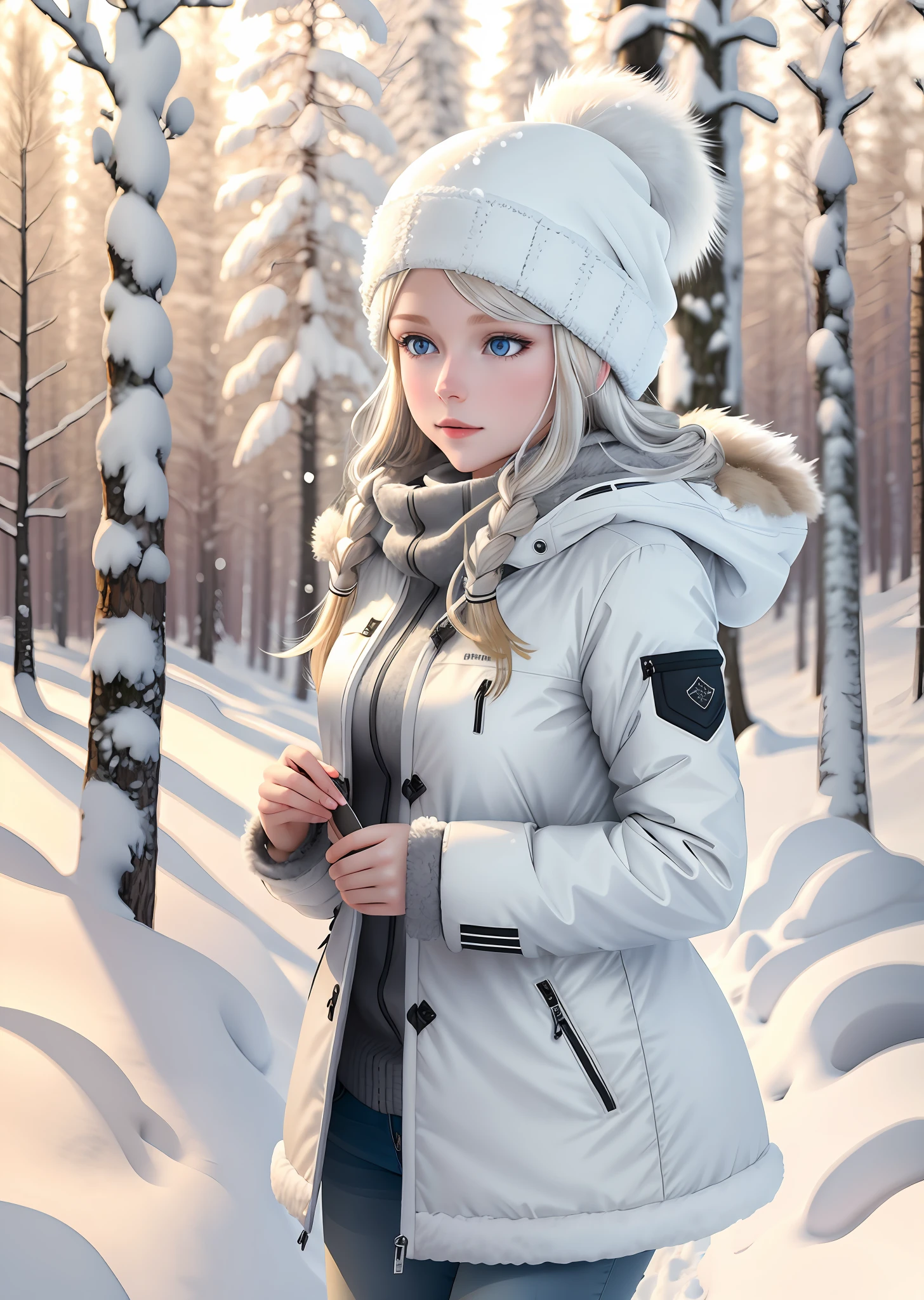 Silver Blonde Girl Nordic Forest Snow Fluttering Winter Husky