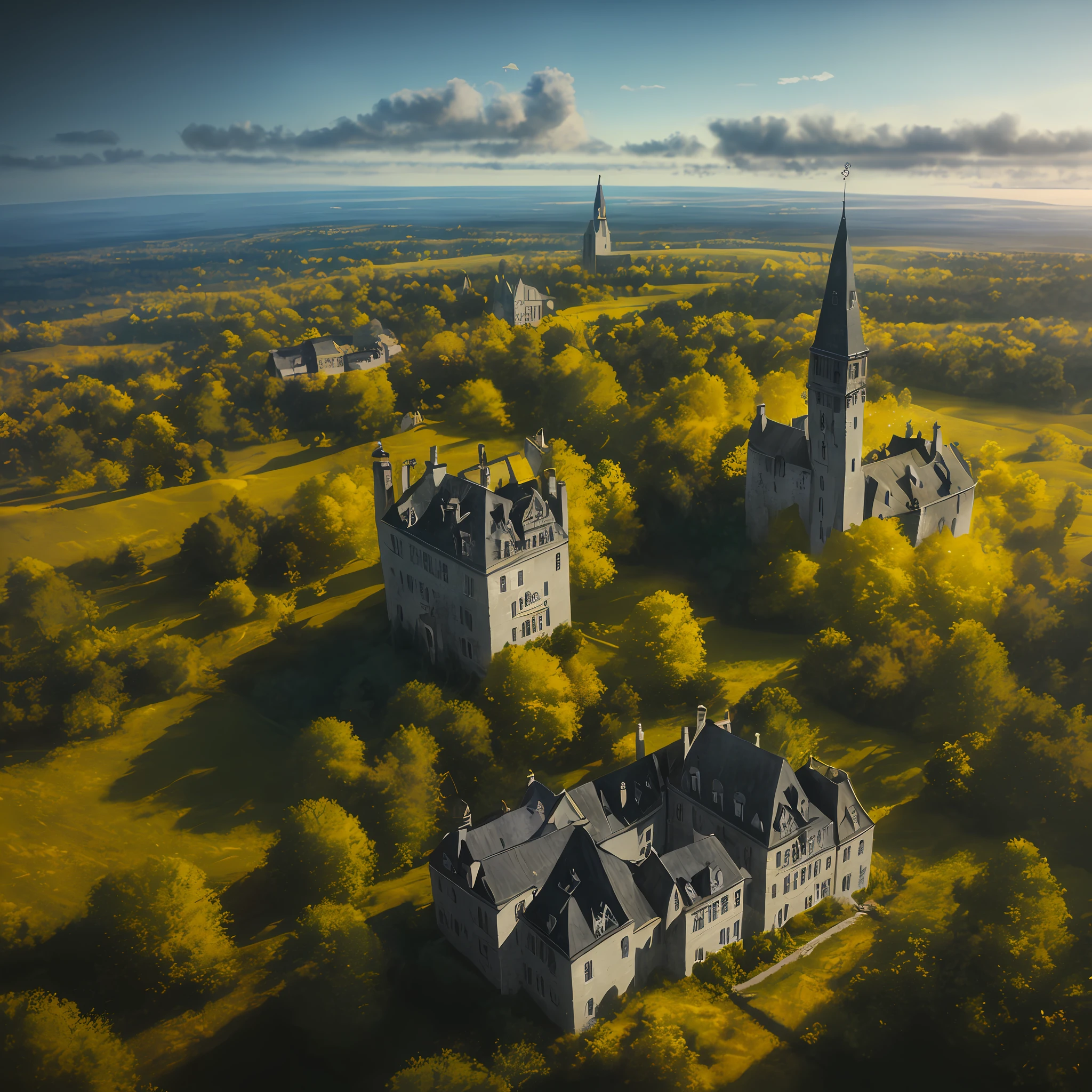 a Shakespeare stage play, yellow mist, atmospheric, set design by Michel Crête, Aerial acrobatics design by André Simard, hyperrealistic, 4K, Octane render, unreal engine, –ar 9:16 –uplight