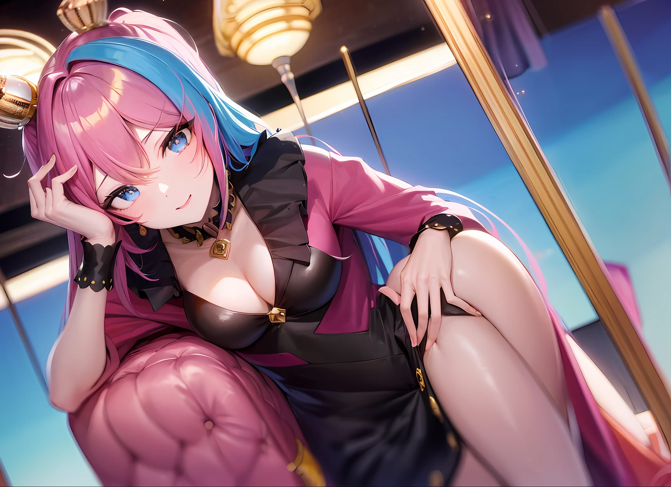 queen bee, royal, queen crown, bee, adult, female, blue eyes, pink hair, anime