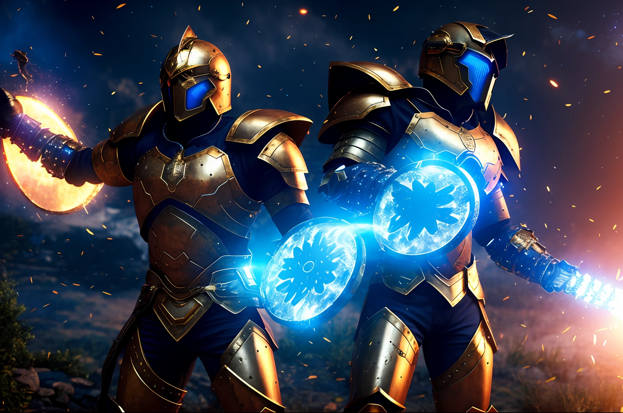 Image of warrior in tech armor coming out of a dimensional portal, 1080p, realistic