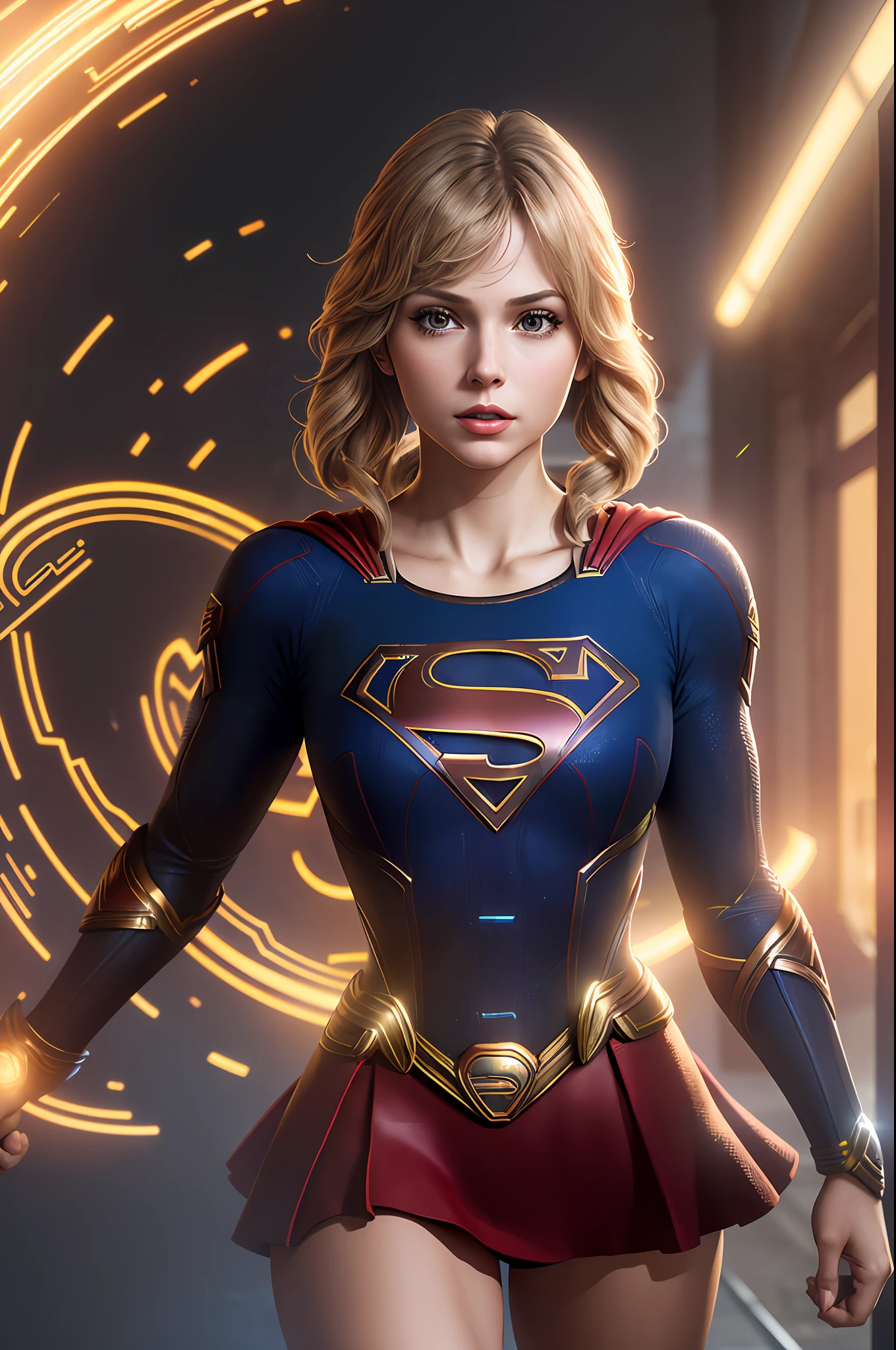 a photo of a beautiful Swift S032_Taylor, as (supergirl:1.1), in (Metropolis:1.2), (8k, RAW photo, best quality, ultra high resolution, photorealistic, masterpiece, ultra-detailed, Unreal Engine)