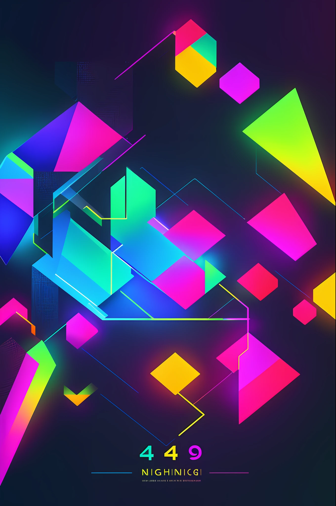 4k image with high details in neon colors geometric images with black background
