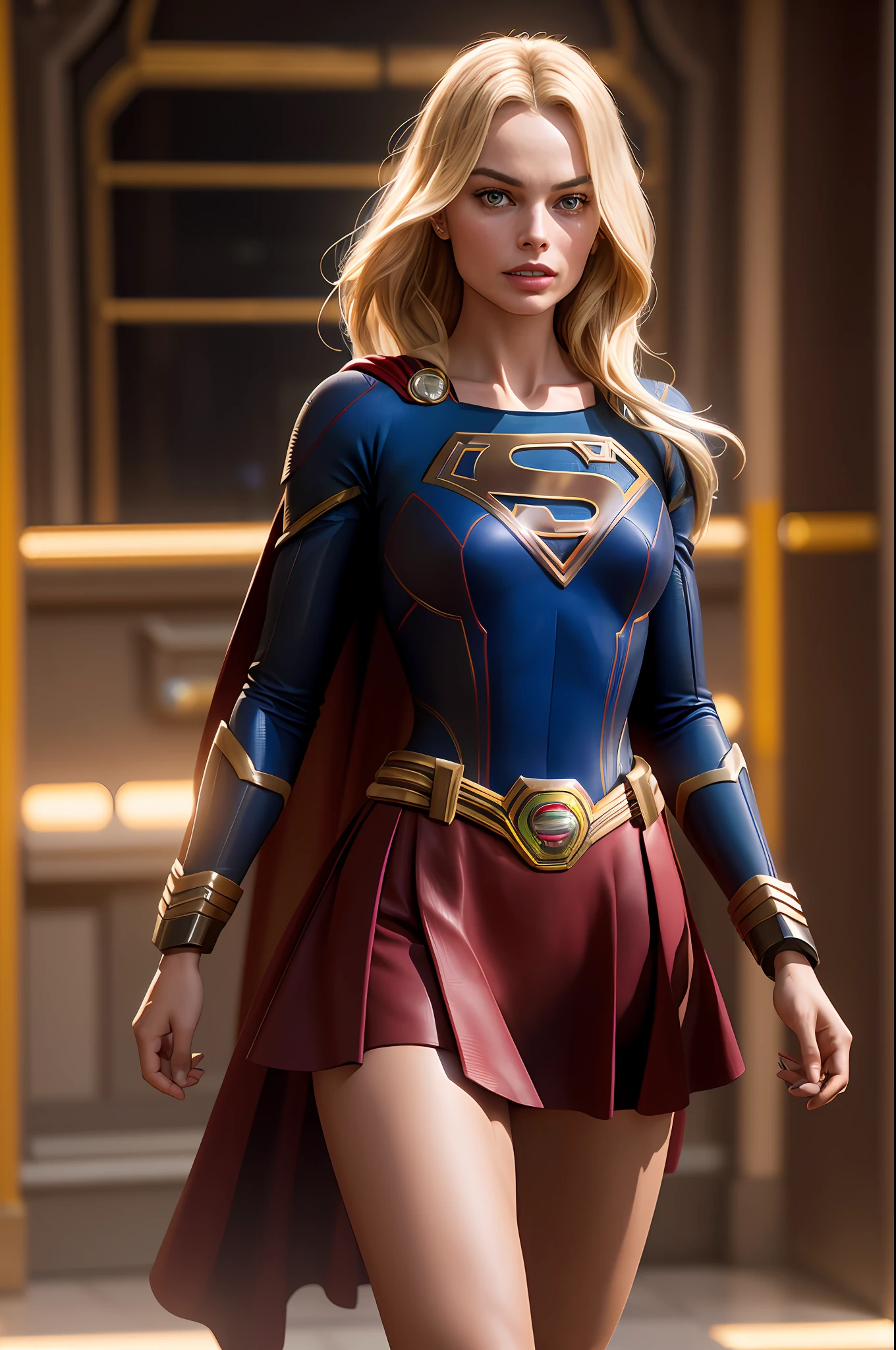 a photo of a beautiful S032_margot robbie, as (supergirl:1.1), in (Metropolis:1.2), (8k, RAW photo, best quality, ultra high resolution, photorealistic, masterpiece, ultra-detailed, Unreal Engine)