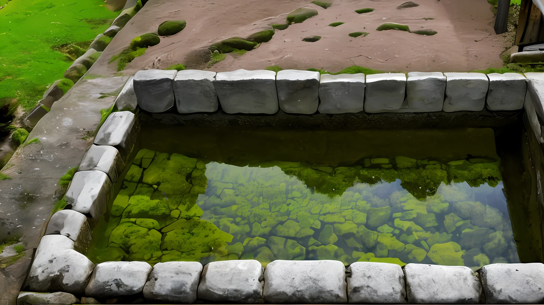 Water in a small trough so clear that you can see the ground below, at a village in Japan, RAW photo, masterpiece, text, logo png |