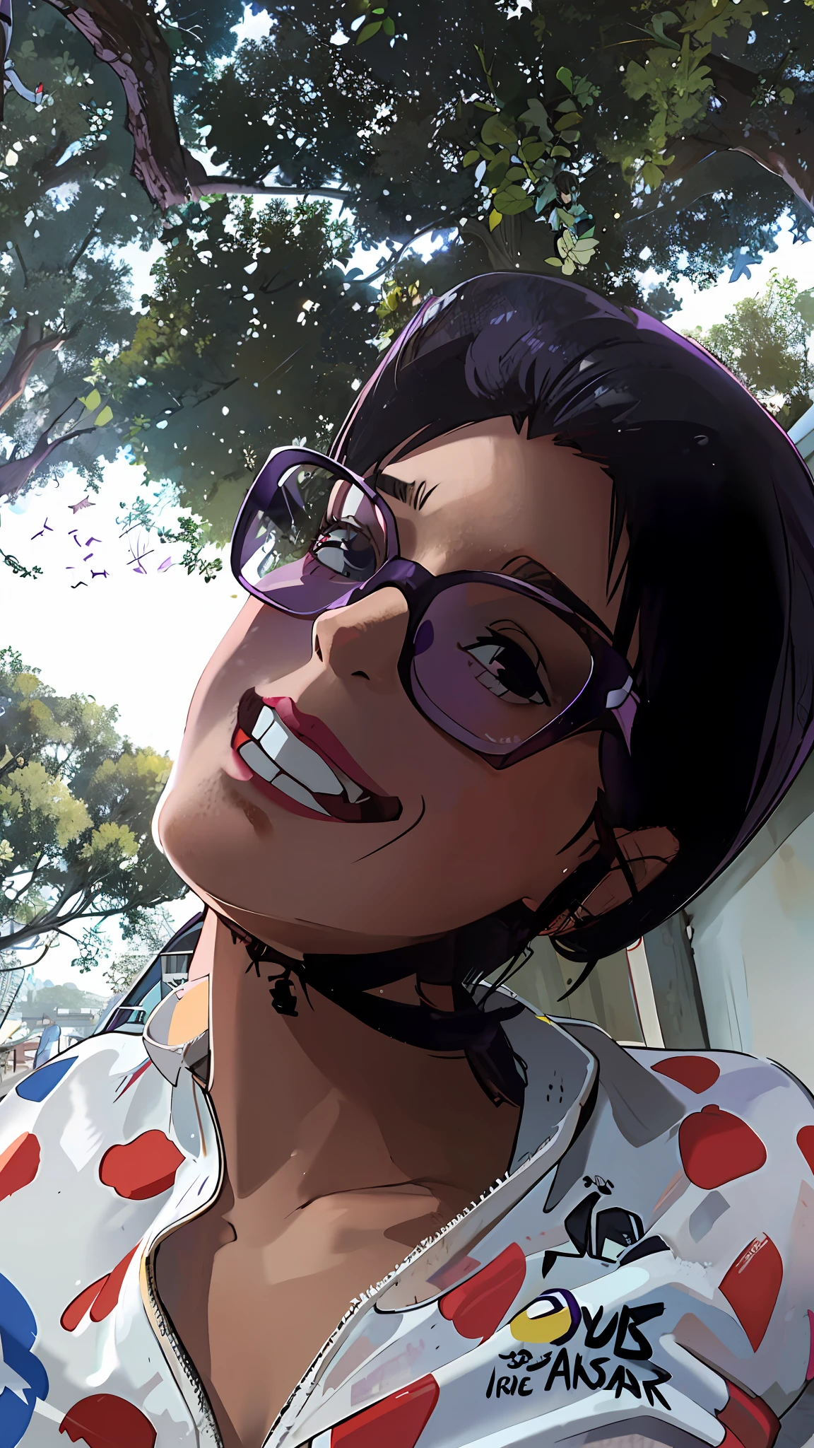 [(smiling woman, 30 years old, black hair), (wine-colored glasses:1.3|purple glasses:1.2),(cycling costume, cycling helmet, tour de france),dynamic pose, (outside in urban scenery|outside in natural scenery:1.2)] near