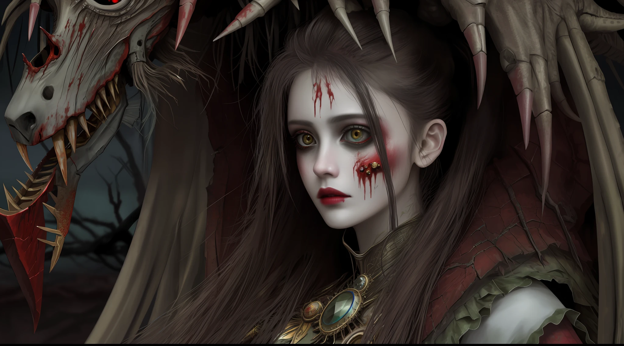 Amazing detailed photography of a perfect beautiful 1girl post apocalyptic, horror; zombie, SFX, insanely detailed & intricate, hypermaximalist, elegant, ornate, hyper realistic, super detailed, serene, canon, 85mm