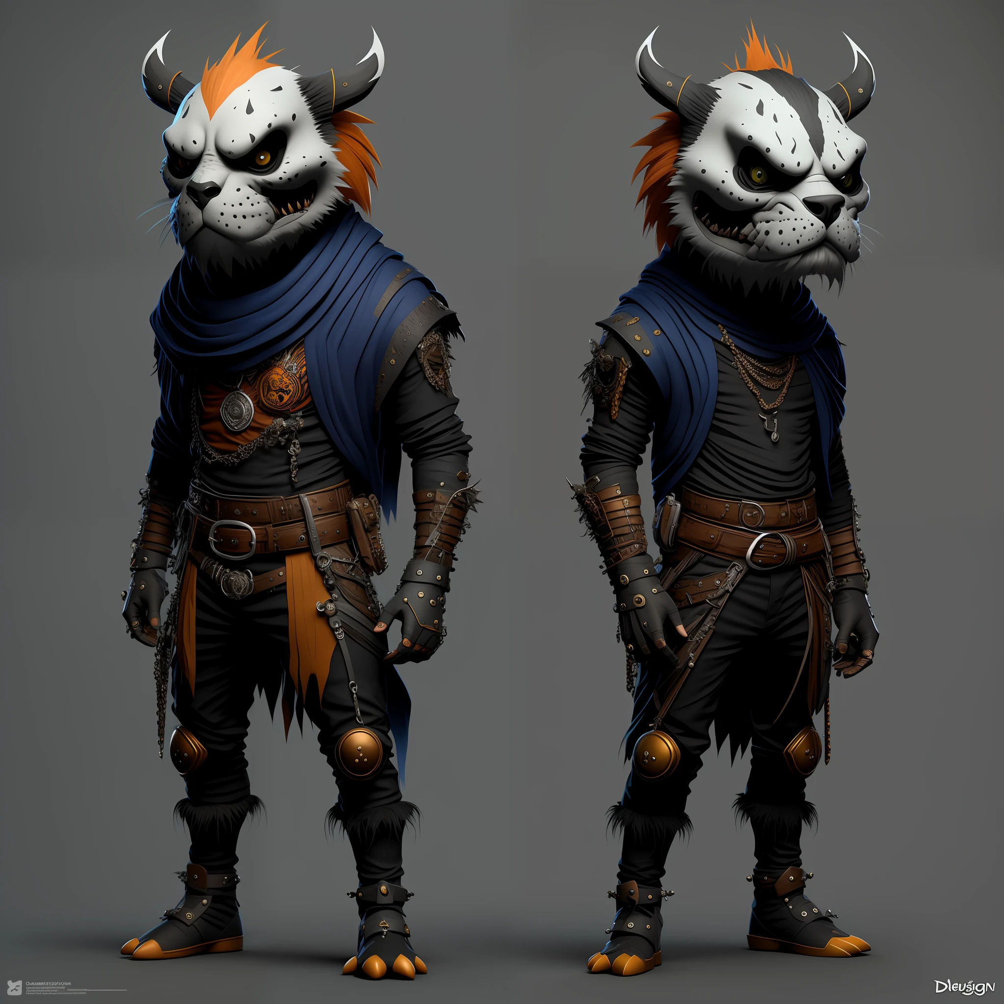 Fantz cartoon (creature:0.5)|(tiger:0.5) design, ultra detailed, random colors, gothic, and punk costume,