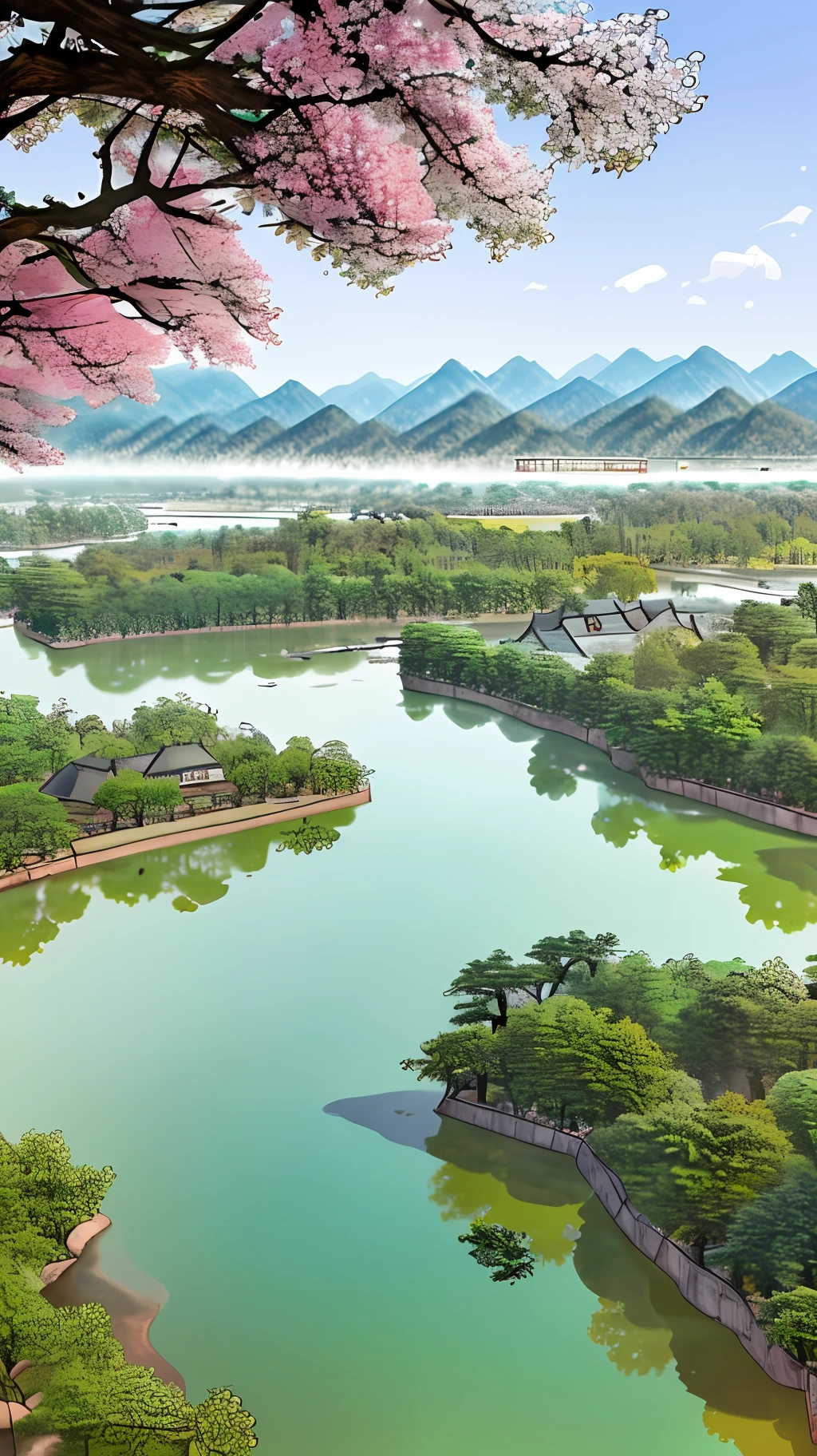 Beautiful scenery of Jiangnan water town, sunny day, real photo sense, ultra-high definition, houses and trees, lake water is crystal clear, 8k, ultra-wide angle, close-up, ultra-clear
