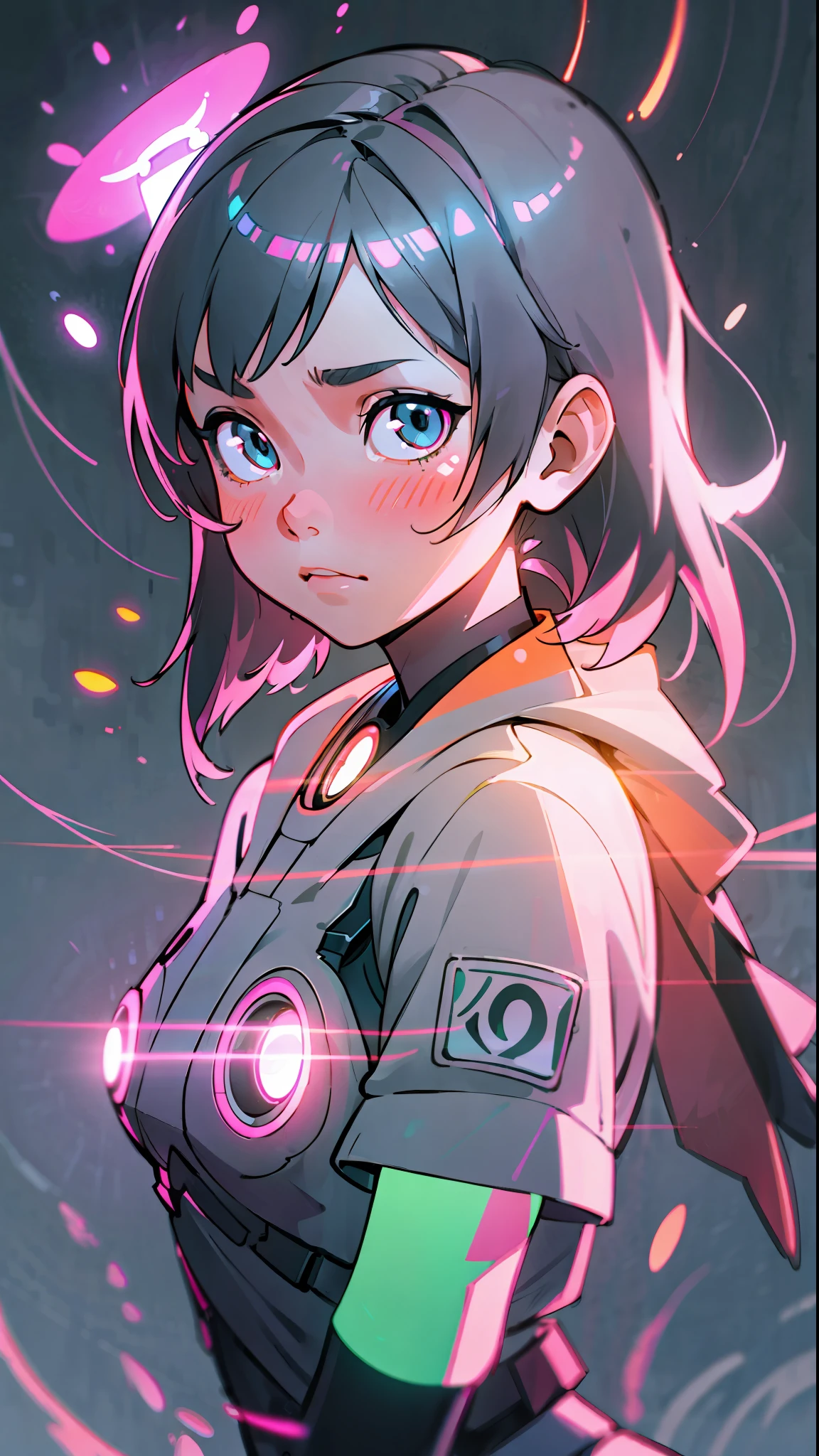 cute young woman, ultra high quality, volumetric, bioluminescence, luminism, pink-orange, global illumination, ambient occlusion, masterpiece, art by Ilya Kuvshinov, omimoji, busy image, Tokyo anime awards winner, octane render, unreal engine 5,