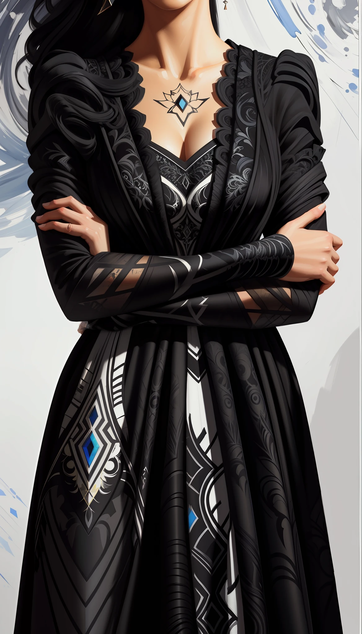hyper detailed gouache style black dress in a white background, hyper detailed fabric, 8k, best quality, masterpiece, smooth shadows, correct anathomy, expressive painting style