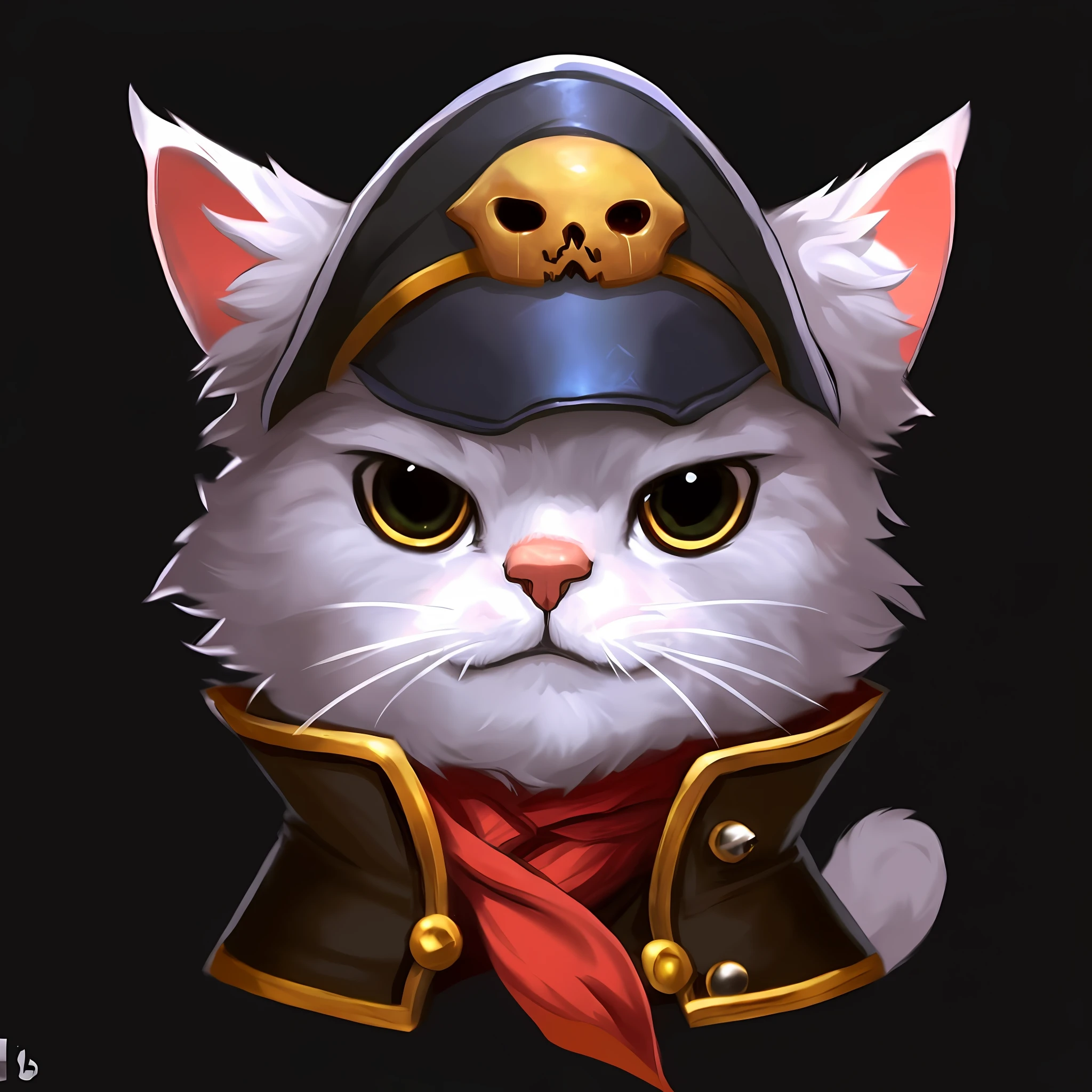 a close up of a cat wearing a pirate hat and a scarf, portrait of a cat as a pirate, pirate portrait, pirate, pirate captain, captain, a pirate, anthropomorphic cat, world boss kitten, swashbuckler class pirate, adorable digital painting, by Yang J, Artstation, avatar image, by Shitao, by Oliver Sin