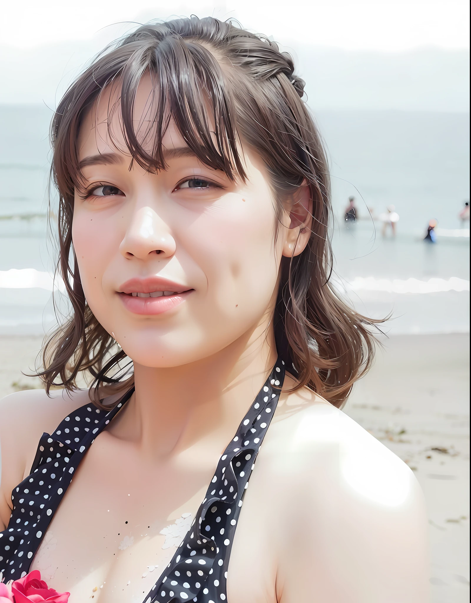 Image editing, 42-year-old woman, tongue out, smiling woman, mouth dripping with a lot of white liquid, small eyes, blue eyeshadow, peach-colored eyeliner, moles around the eyes, moles on the mouth, many moles on the plump chest, no editing of eyes, no editing of the face, tanned skin, tattoos, pretty big big, angle from below, short cut of straight hair, Large and small moles on the left and right, thick system, sapphire nipple piercings, many moles on the left and right thighs, rose tattoo on the right leg, big breasts, ulzzang-6500-v1.1, (raw photo: 1.2), (photorealistic: 1.4), detailed girl with many moles, very detailed eyes and face, beautiful detailed eyes, huge file size, high resolution, very detailed, Top quality, masterpiece, ((Japan kinky)),