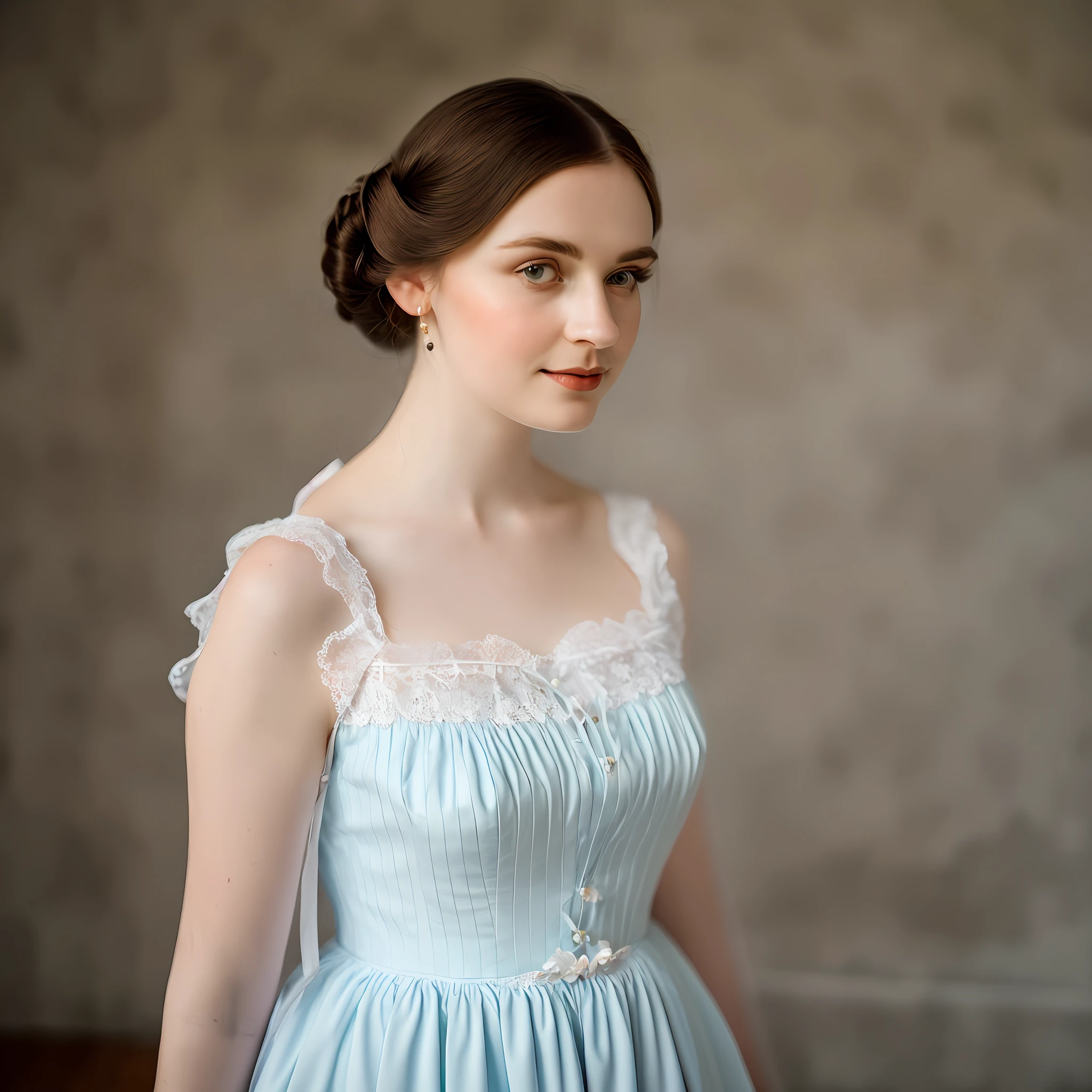 amazingly beautiful British woman,

Mature, 22 years old, at her best age, ((standing alone)) in front of the camera, [Gentle posing], relaxed,

Noble lady

arrange her hair in an updo collected at the back of head, complimented with one or more loops of hair leading from the front of the hair to the arrangement in the back

Blown hair, blue eye, pale white skin

19th century, Belle Époque, Victorian
Olympia, Grand Odalisque, Ophelia,
Les Misérables, Cosette, historical films,

white stockings, white gloves, white Victorian long dress, black leather shoes,

Upper body close-up, 

realistic face, visible veins, moles, downy hair on arms

Realistic figure, healthy body, accurate anatomy

(Glad to meet you), (Vivid), (Digital Color), (Nikon), (α7), (Color photo), (Color photo), (Portrait photo), (Ultra High Resolution: 1.2), (Photorealism: 1.4), (8K, RAW photo: 1.2), (Soft Focus: 1.4), (Sharp Focus: 1.4), Beautiful face with attention to detail, Pure Rose face_V1, Antiques, Rosy Cheaks,

(Victorian dress: 1.2) and award-winning photos (Victorian Dress: 1.2) and (Vintage Lingerie: 1.4) and wearing a Victorian garter belt and hose and choker and hair ornament (Victorian Woman: 1.6) (Gorgeous Victorian Living Room: 1.2) (Victorian wallpaper: 1.2) (Victorian wallpaper: 1.2) ( Victorian furniture: 1.2) (Victorian carpet: 1.2) (Rich: 1.4), erotic, sensual,