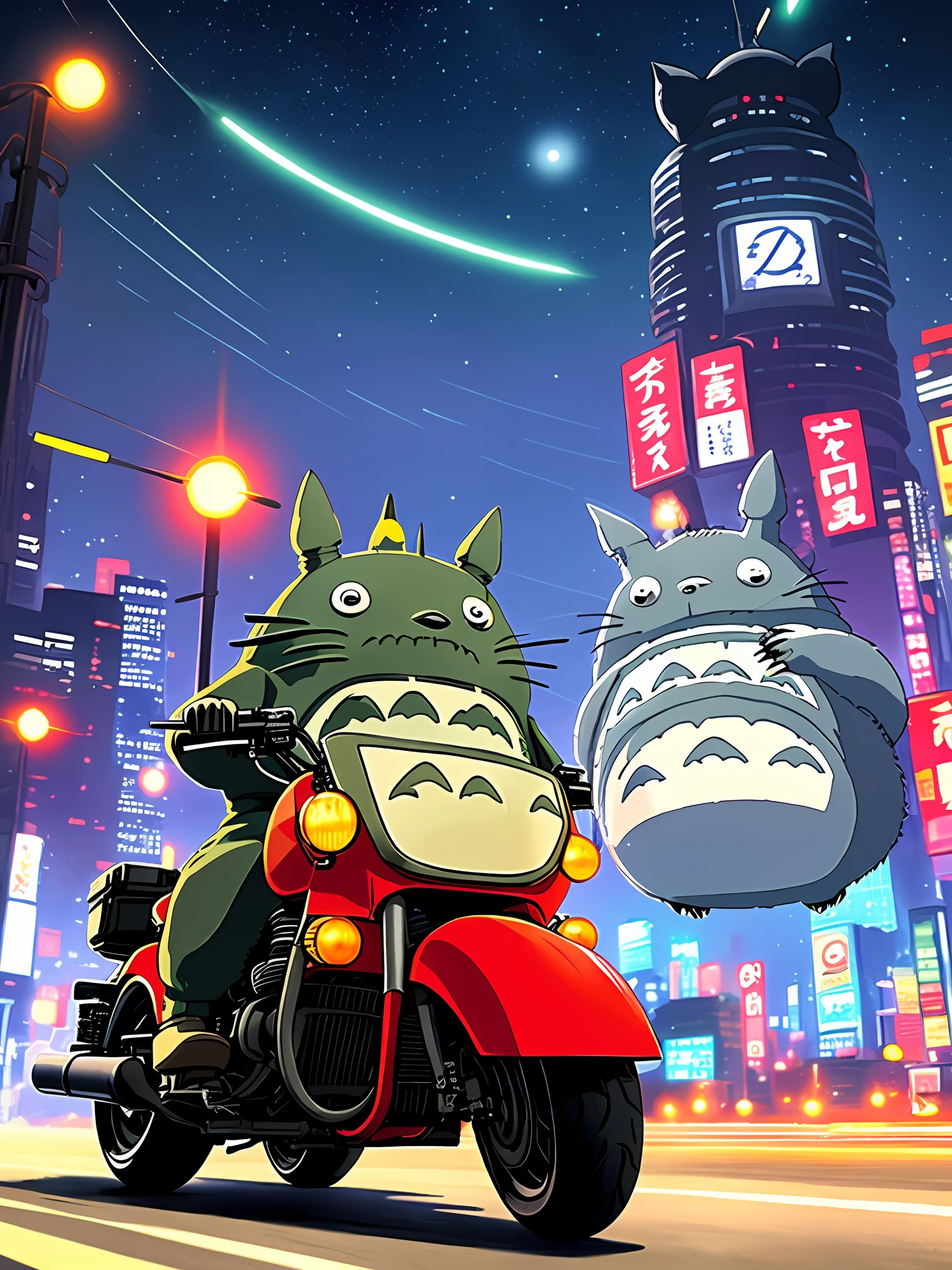 Totoro is kaneda arriving on his motorcycle