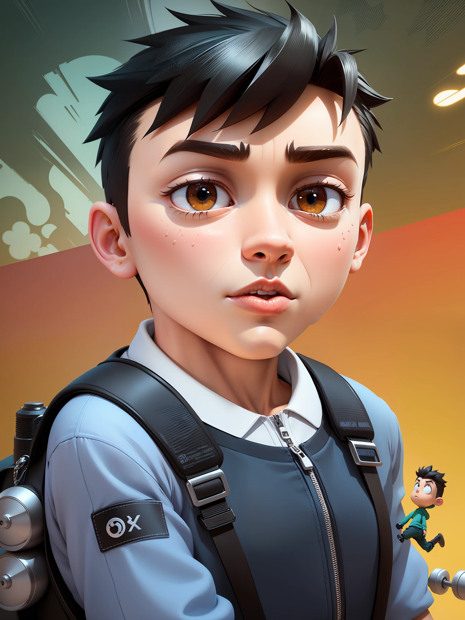 cartoon boy with backpack in front of a white background, animation character, 3d character, 3d character, arnold maya rendering, close-up character, 3d character rendering, cute cartoon character, toon render keyshot, pixar renderman rendering, highly detailed character, stylized character, cartoon character, cute 3d rendering, maxwell rendering, half-party hairstyle, pixar style,