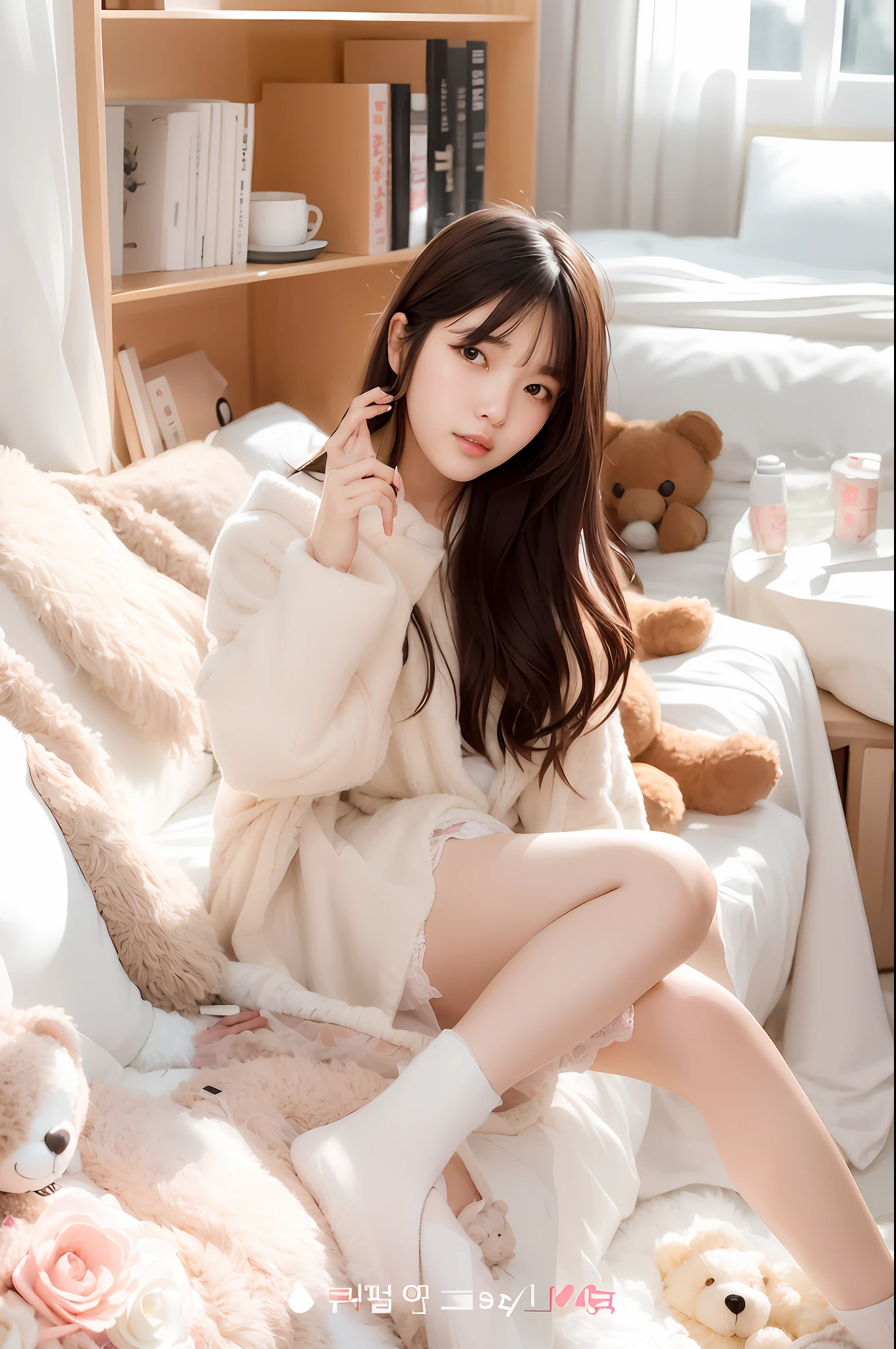 araffe asian woman sitting on a bed with a teddy bear, young and cute girl, gorgeous young korean woman, korean girl, cute young girl, cute young woman, beautiful young korean woman, a cute young woman, sitting on her bed, ulzzang, sitting on a bed, sitting on the bed, beautiful south korean woman, young asian girl