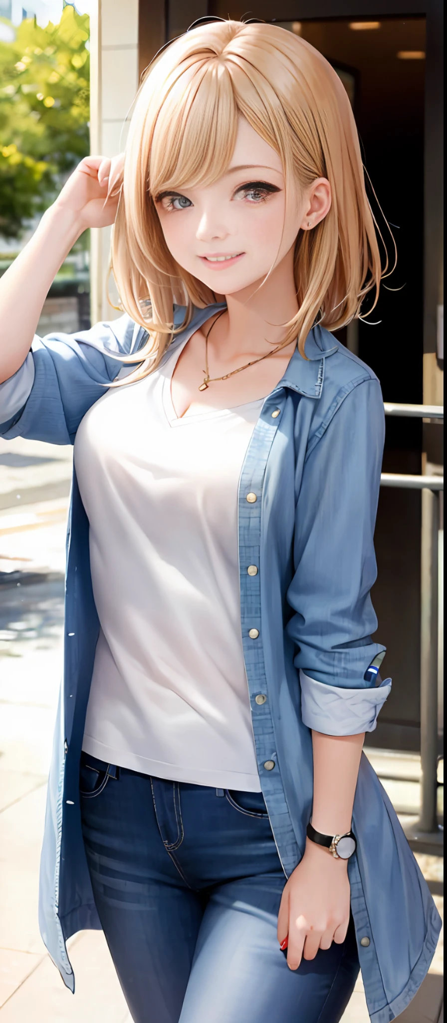 Good-looking girl looking ahead with a smile