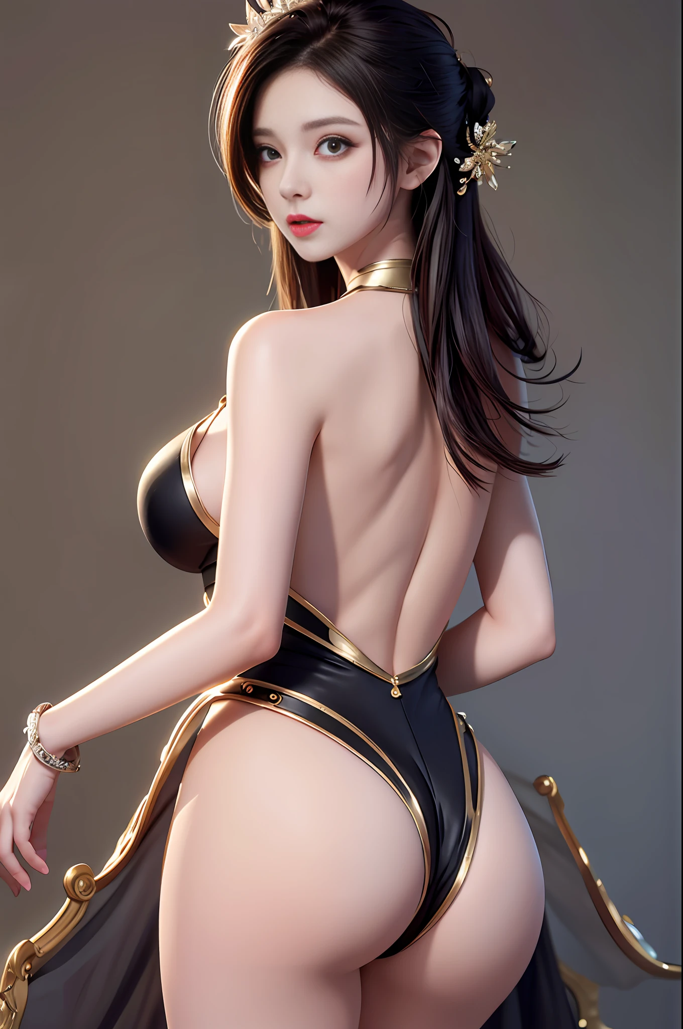 (Masterpiece, Best Quality, Detailed, Big Breasts, CG, Photo: 1.3), (Ulzzang-6500-V1.1:0.7), 1Girl, Upper Body, (Buttocks, Back, Sexy, Beautiful, Perfect Hourglass Figure: 1.3)