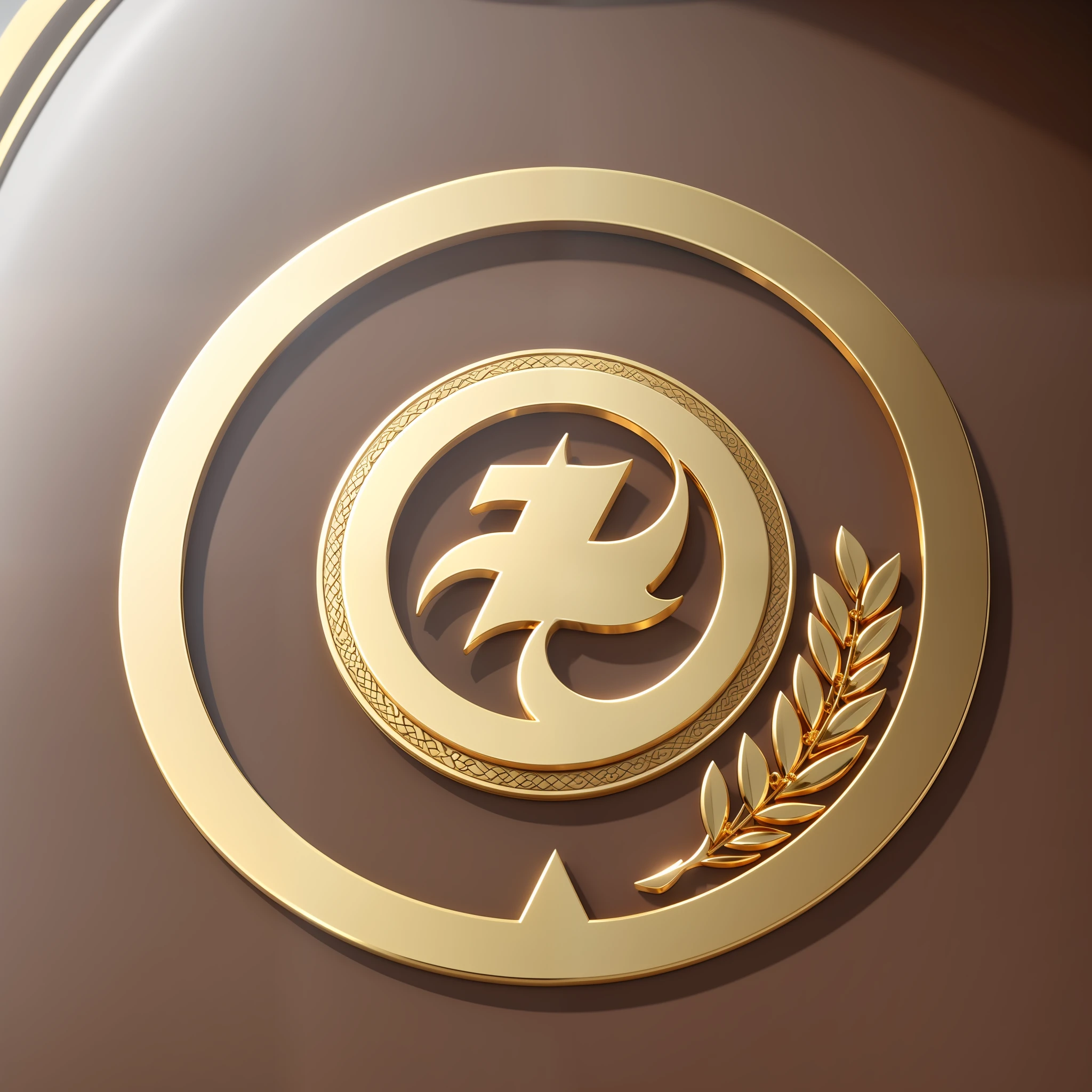 A closeup of a golden emblem with a circular design, 3D logo, rendered in keyshot, studio-quality smooth rendering, letter Z, projected in blender, 3D substance, gold inlay, excellent detail, symbol, CGSsociety award, medium closeup photo, insignia, golden elements, in ultra high detail style, rendered in corona