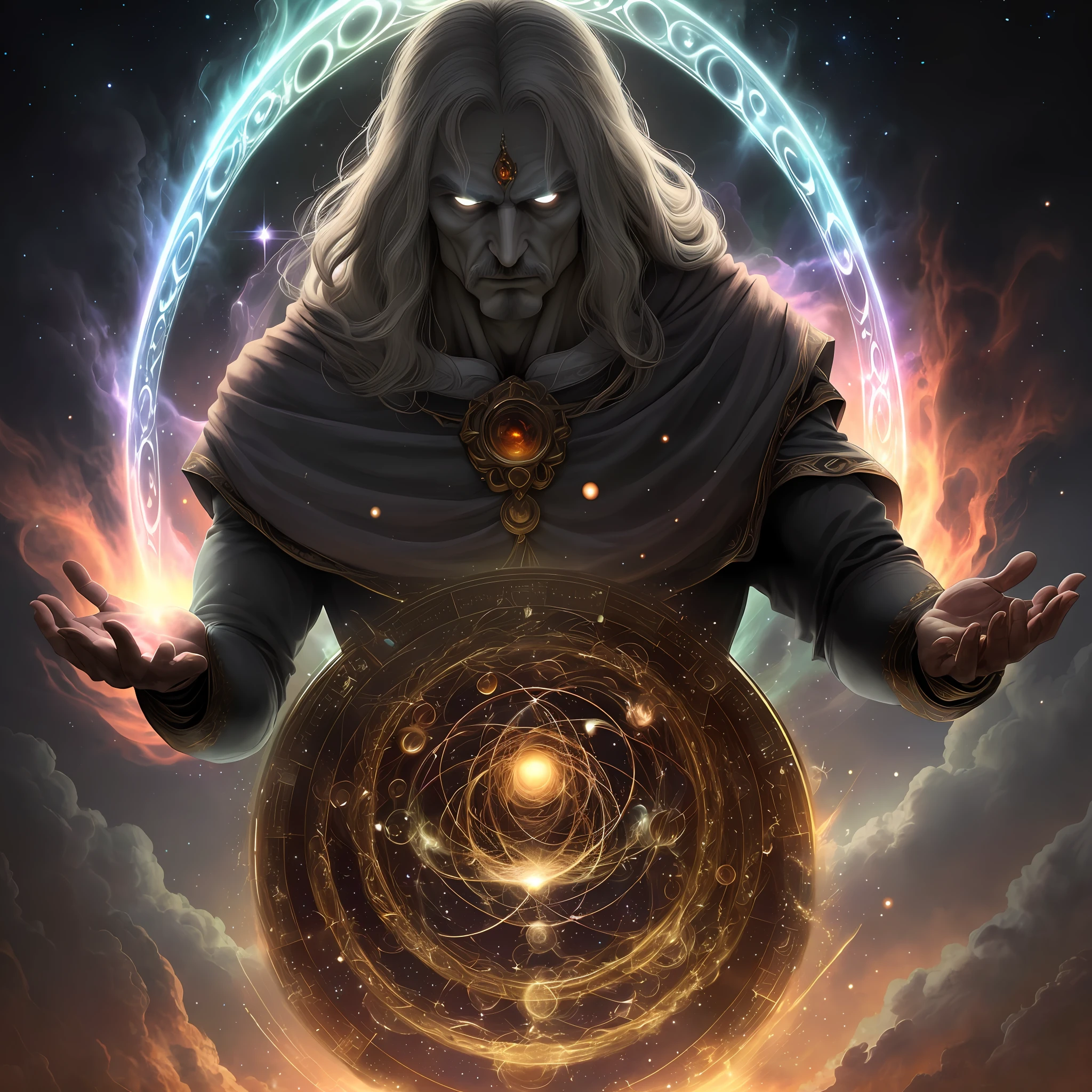 The master of the universe, the form that cannot be described in words, controls the miniature of the entire universe in his hands, and everything in the universe surrenders to it, majestic, mysterious, terrifying, non-human appearance