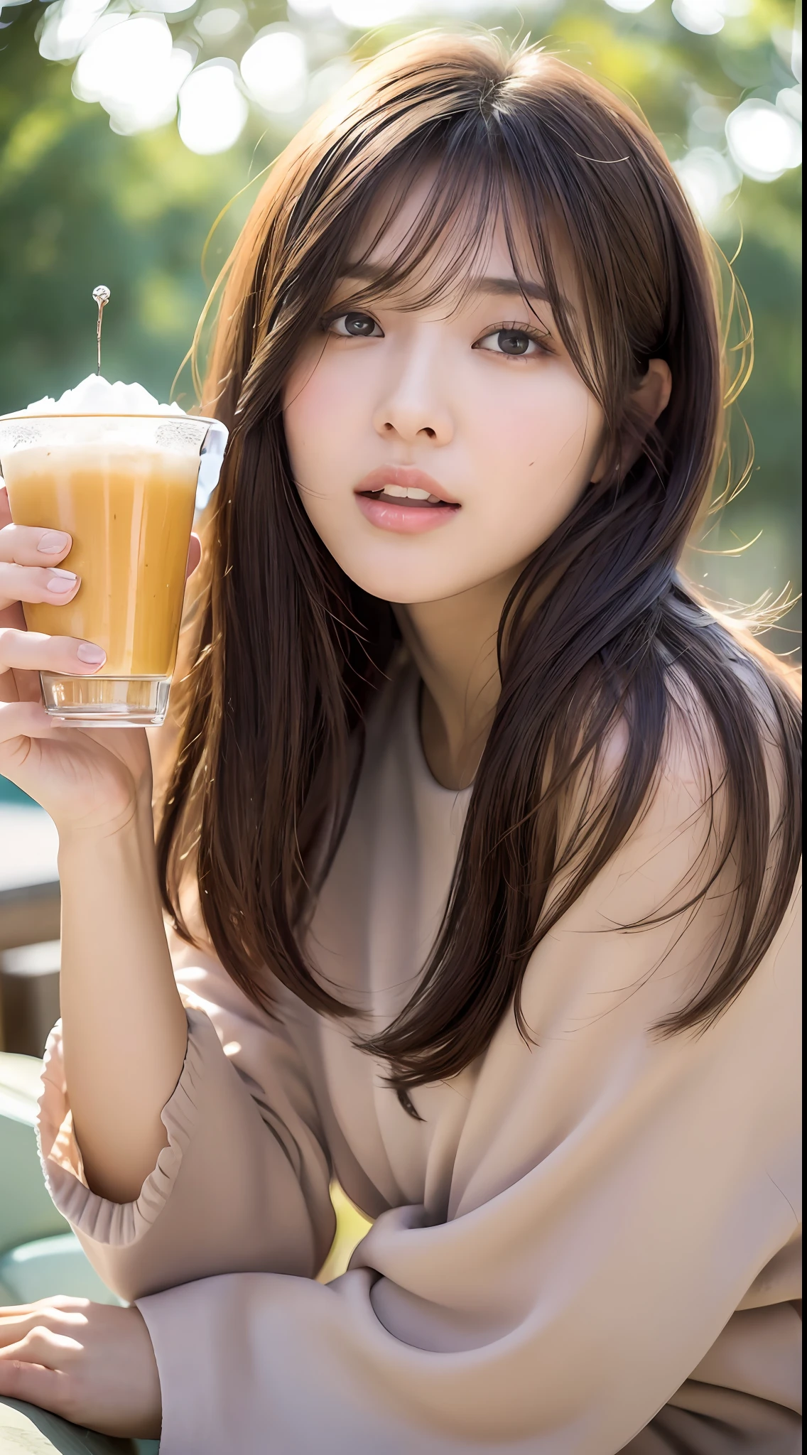 Short Hair Outdoor Fair Skin Disheveled Hair Open Mouth Japan Woman, Super Cute, Soft and Face, Brown Hair, 8K Resolution, Ultra Realistic, Super Definition, Soft Body Toned Ass Night, A Cup Small ((Highest Definition, 8k, Masterpiece: 1.3)), Super Definition Face, Super Definition Lips, Fine Eyes, Double Eyelids