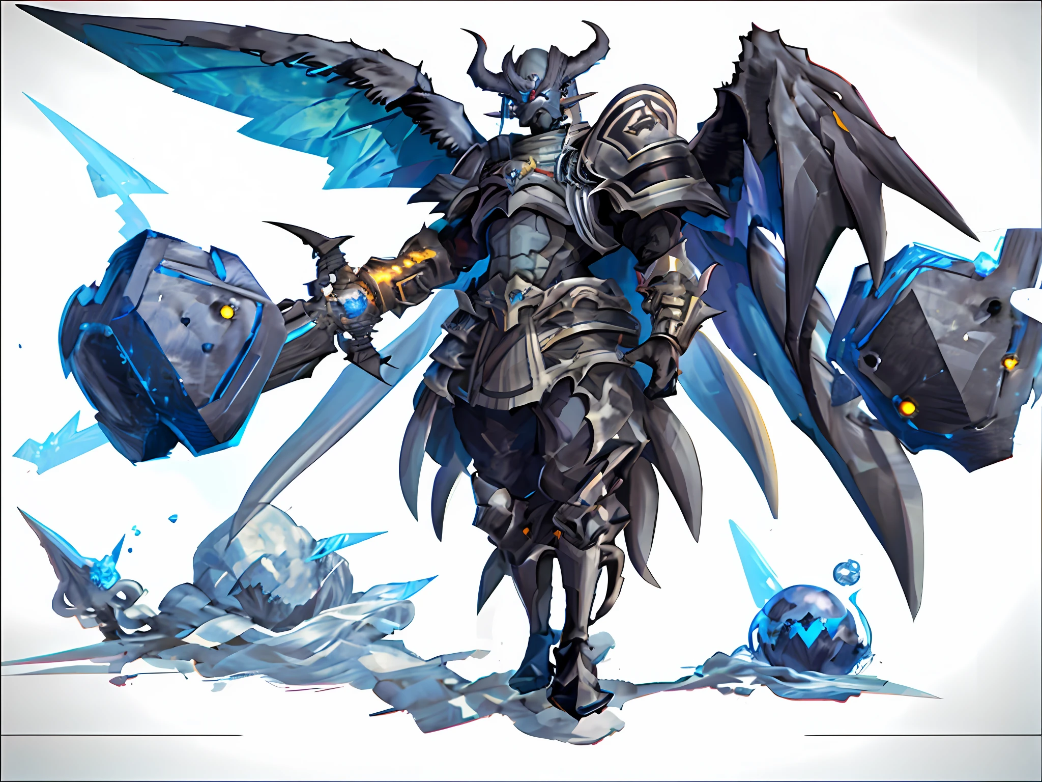 absurdres,(solo: 1.4),monster,(Weapon),
gradient_background,
wings, horns, armor, glowing_eyes, elemental, earth, water, fire, earth, colossal,