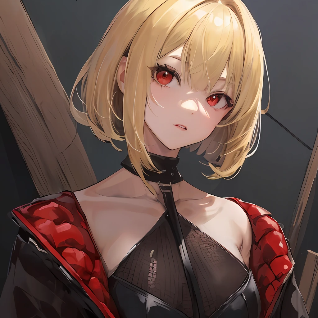 (masterpiece, highest quality)
girl1, older sister, hairstyle (blonde, bob, wavy), red eyes, fuse (Apex) clothes