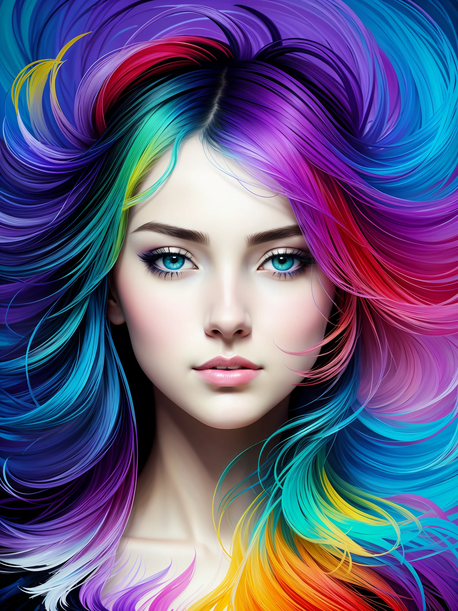 Colorful beautiful girl: a giru 28-years old, messy hair, oil painting, nice perfect face with soft skinice perfect face, blue yellow colors, light purple and violet additions, light red additions, intricate detail, splash screen, 8k resolution, masterpiece, cute face,artstation digital painting smooth veryBlack ink flow: 8k resolution photorealistic masterpiece: intricately detailed fluid gouache painting: by Jean Baptiste Mongue: calligraphy: acrylic: watercolor art, professional photography, natural lighting, volumetric lighting maximalist photoillustration: by marton bobzert:, complex, elegant, expansive, fantastical, wavy hair, vibrant, Best quality details, realistic, High definition, High quality texture, epic lighting, Cinematic film still, 8k, soft lighting, anime style, masterful playing card border, random Colorful art, oil painting, blue yellow colors, light purple and violet additions, light red additions, intricate detail, splash screen, 8k resolution, masterpiece, artstation digital painting smooth veryBlack ink flow: 8k resolution photorealistic masterpiece: intricately detailed fluid gouache painting: by Jean Baptiste Mongue: calligraphy: acrylic: watercolor art, professional photography, natural lighting, volumetric lighting maximalist photoillustration: by marton bobzert:, complex, elegant, expansive, fantastical, vibrant
