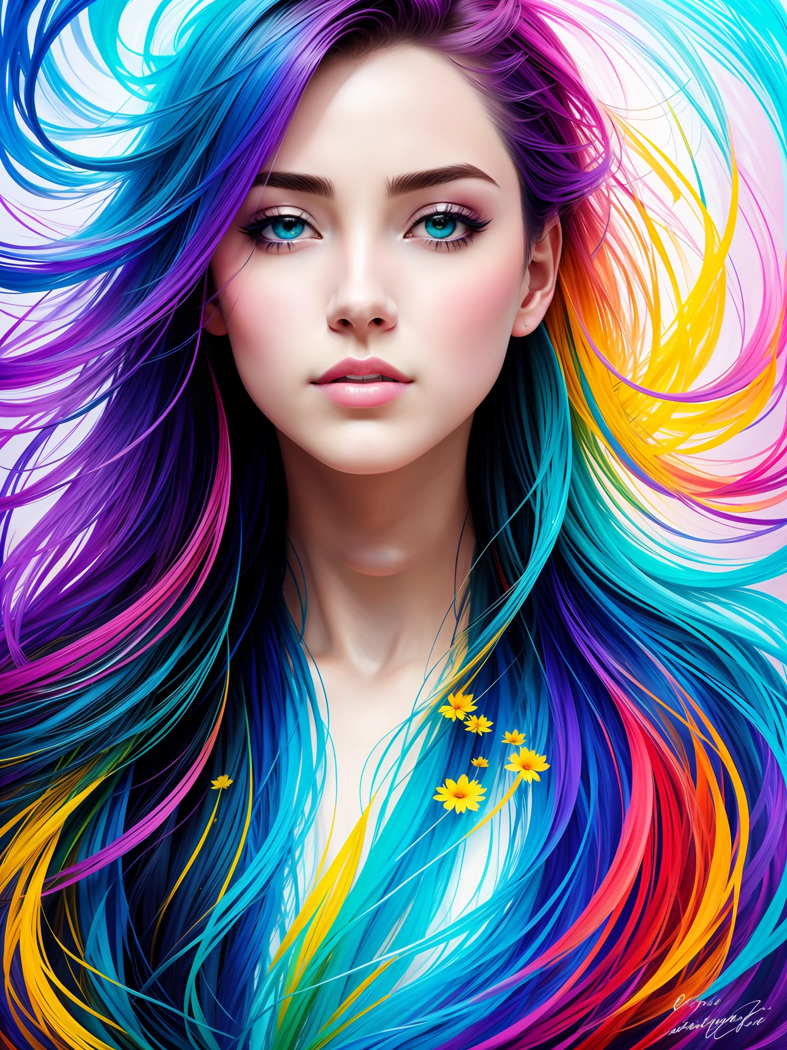 Colorful beautiful girl: a giru 28-years old, messy hair, oil painting, nice perfect face with soft skinice perfect face, blue yellow colors, light purple and violet additions, light red additions, intricate detail, splash screen, 8k resolution, masterpiece, cute face,artstation digital painting smooth veryBlack ink flow: 8k resolution photorealistic masterpiece: intricately detailed fluid gouache painting: by Jean Baptiste Mongue: calligraphy: acrylic: watercolor art, professional photography, natural lighting, volumetric lighting maximalist photoillustration: by marton bobzert:, complex, elegant, expansive, fantastical, wavy hair, vibrant, Best quality details, realistic, High definition, High quality texture, epic lighting, Cinematic film still, 8k, soft lighting, anime style, masterful playing card border, random Colorful art, oil painting, blue yellow colors, light purple and violet additions, light red additions, intricate detail, splash screen, 8k resolution, masterpiece, artstation digital painting smooth veryBlack ink flow: 8k resolution photorealistic masterpiece: intricately detailed fluid gouache painting: by Jean Baptiste Mongue: calligraphy: acrylic: watercolor art, professional photography, natural lighting, volumetric lighting maximalist photoillustration: by marton bobzert:, complex, elegant, expansive, fantastical, vibrant